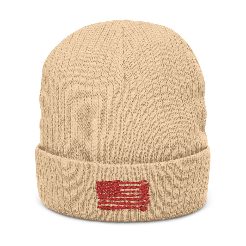 Stylish Embroidered Beanie with Patriotic Flag Design | Winter Hat, Cozy Headwear, Gifts for Him, Outdoor Apparel, Fashionable Knitwear