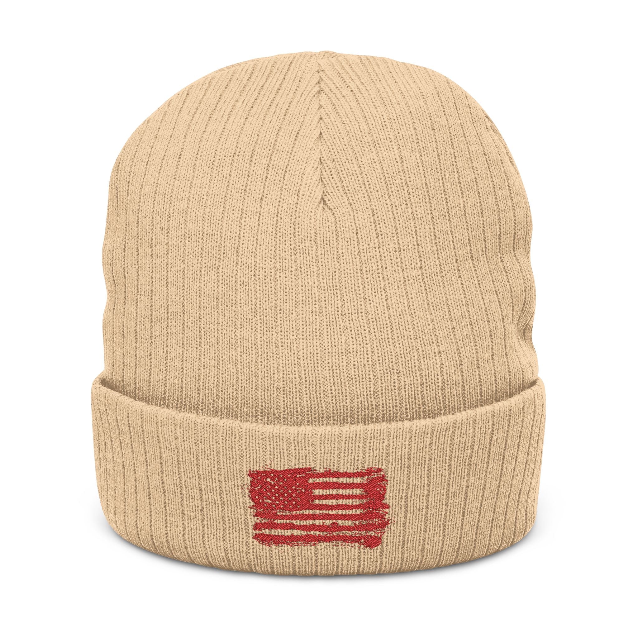 Stylish Embroidered Beanie with Patriotic Flag Design | Winter Hat, Cozy Headwear, Gifts for Him, Outdoor Apparel, Fashionable Knitwear