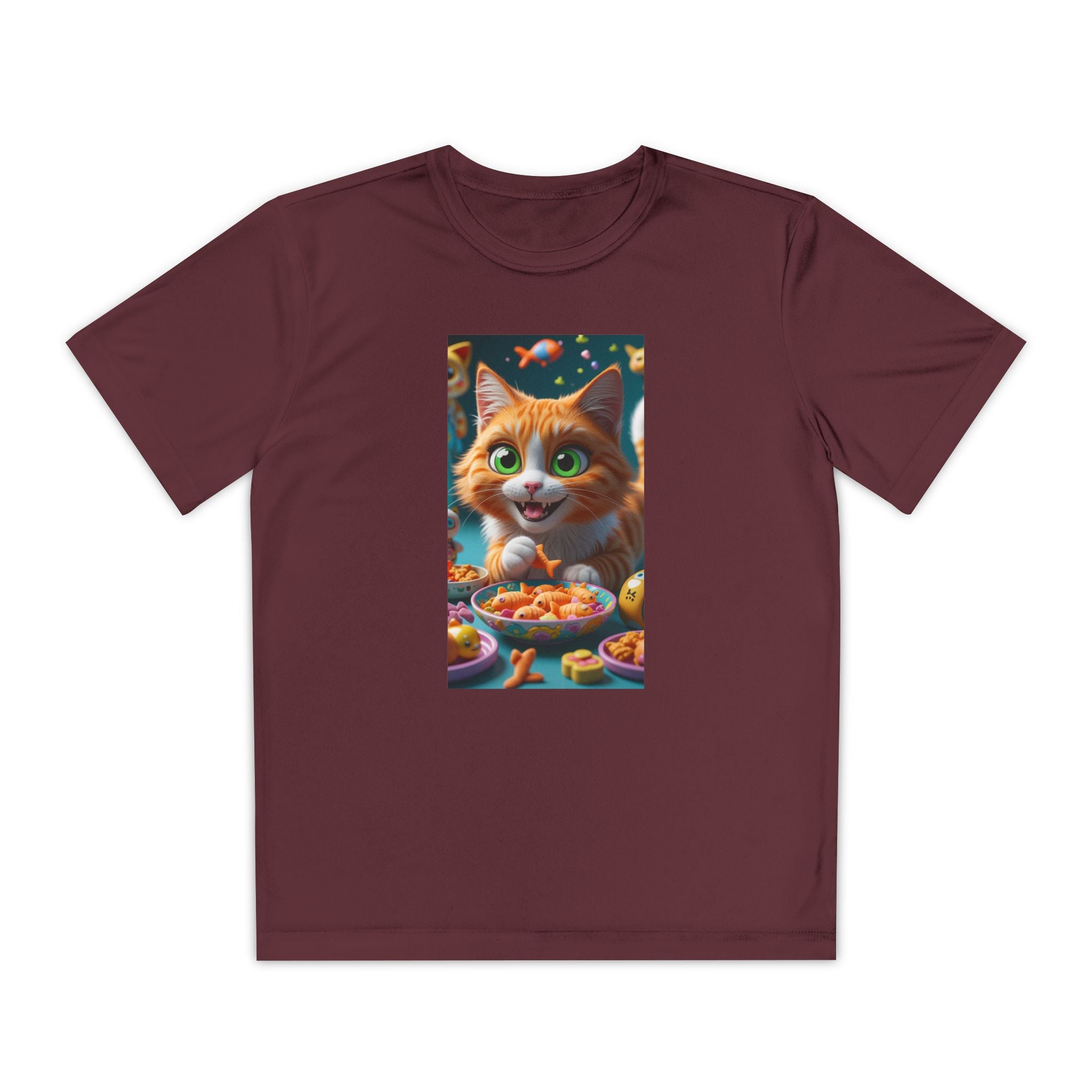 Youth Competitor Tee - Cat eating goldfish crackers, Kids T-shirt, Children's shirt, Funny animal graphic tee, Cat lover gift, Kids fashion