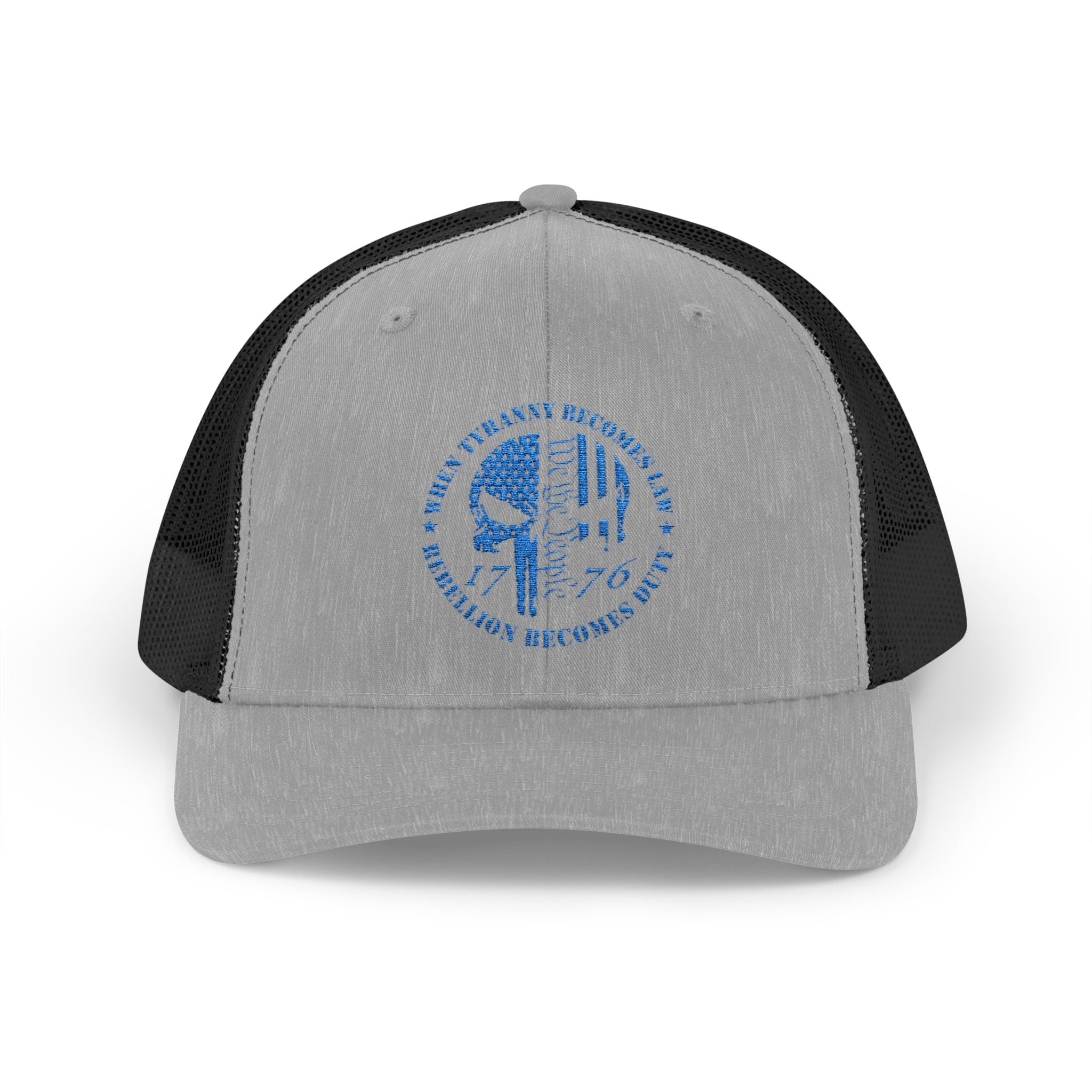 1776 Punisher Snapback Trucker Cap with Thin Red Line Design, Ideal for First Responders, Supportive Gifts, Memorials, Everyday Wear