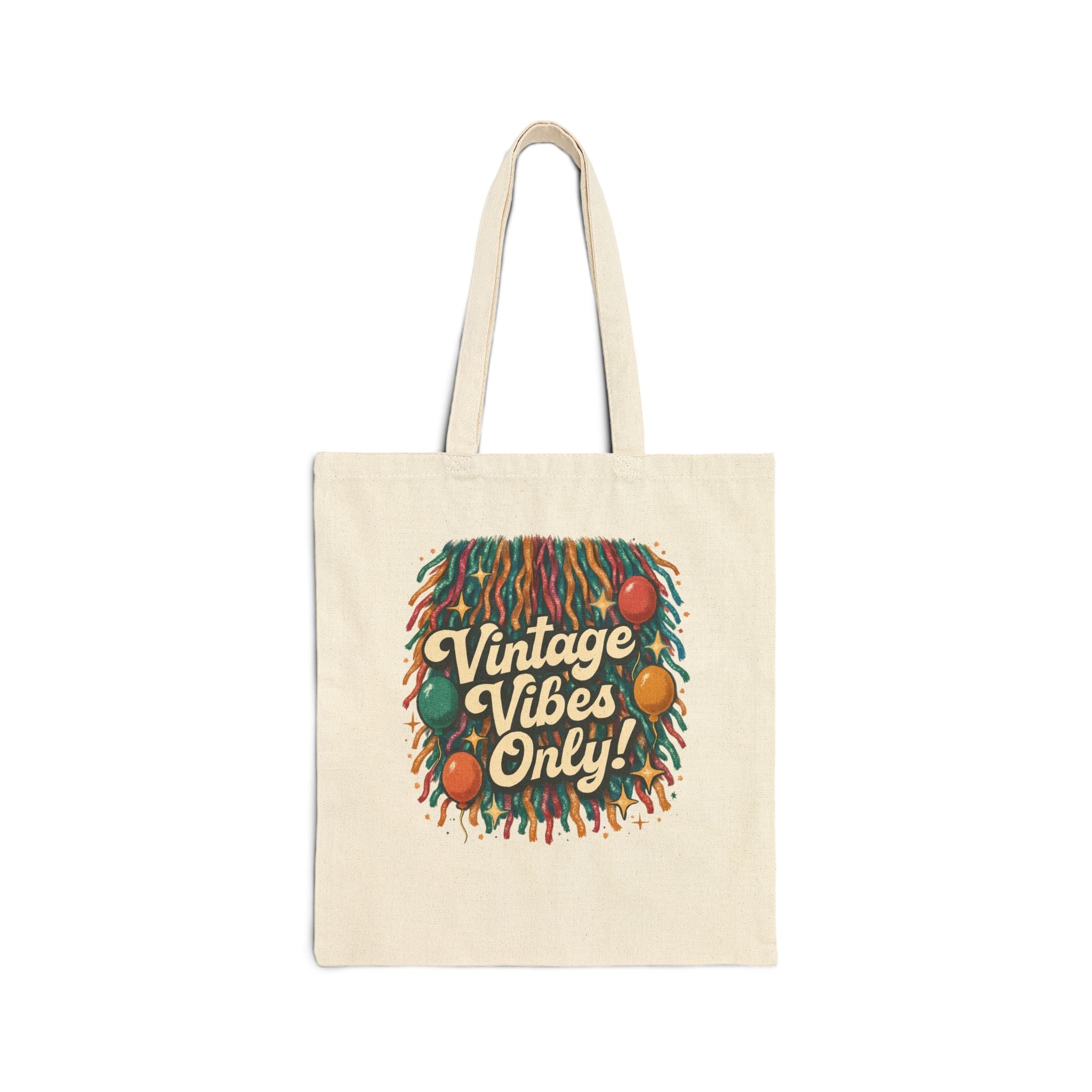 Vintage Vibes Only Tote Bag | Retro Typography, 70s Colorful Design