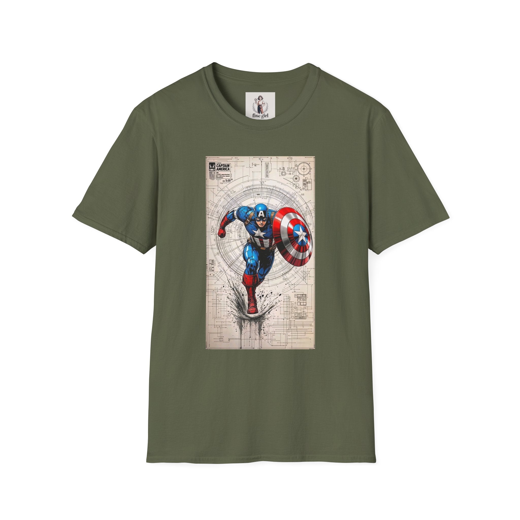 Captain America Superhero Marvel Unisex Softstyle T-Shirt, Comic Book Tee, Graphic Novel Shirt, Geeky Clothing, Cosplay Costume Top