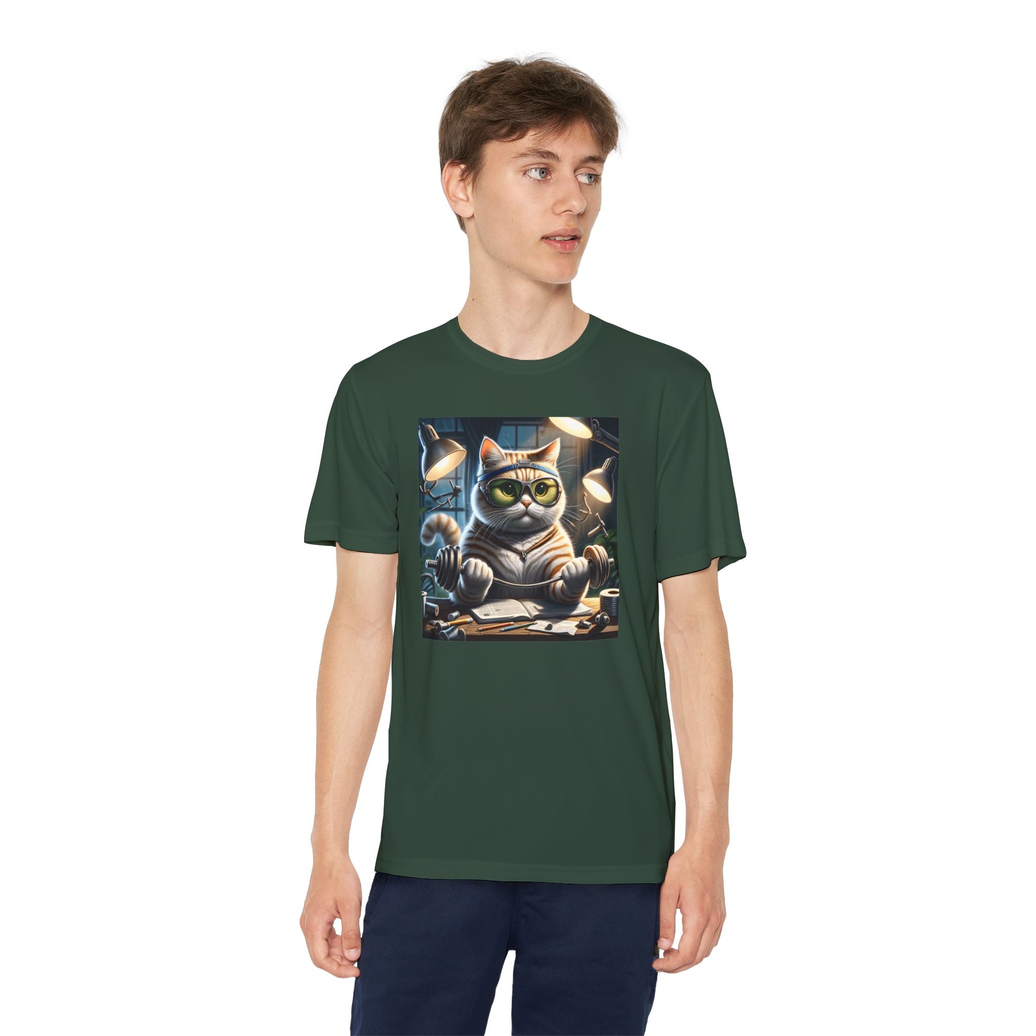 Workout Cat Youth Tee, Kids Fitness Shirt, Exercise Kitten T-Shirt, Gym Cat Top, Athletic Feline Clothing, Sporty Kitty Apparel