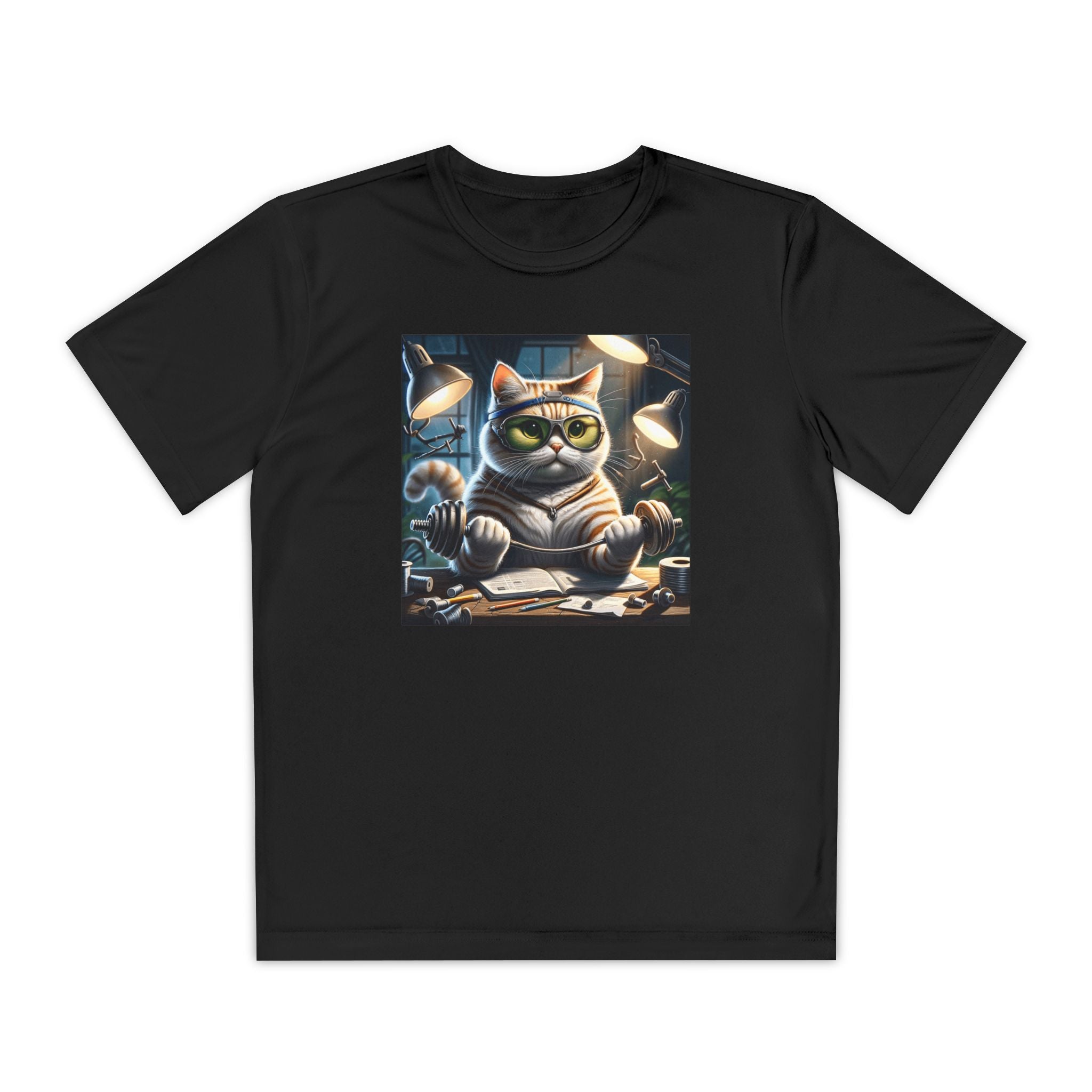 Workout Cat Youth Tee, Kids Fitness Shirt, Exercise Kitten T-Shirt, Gym Cat Top, Athletic Feline Clothing, Sporty Kitty Apparel