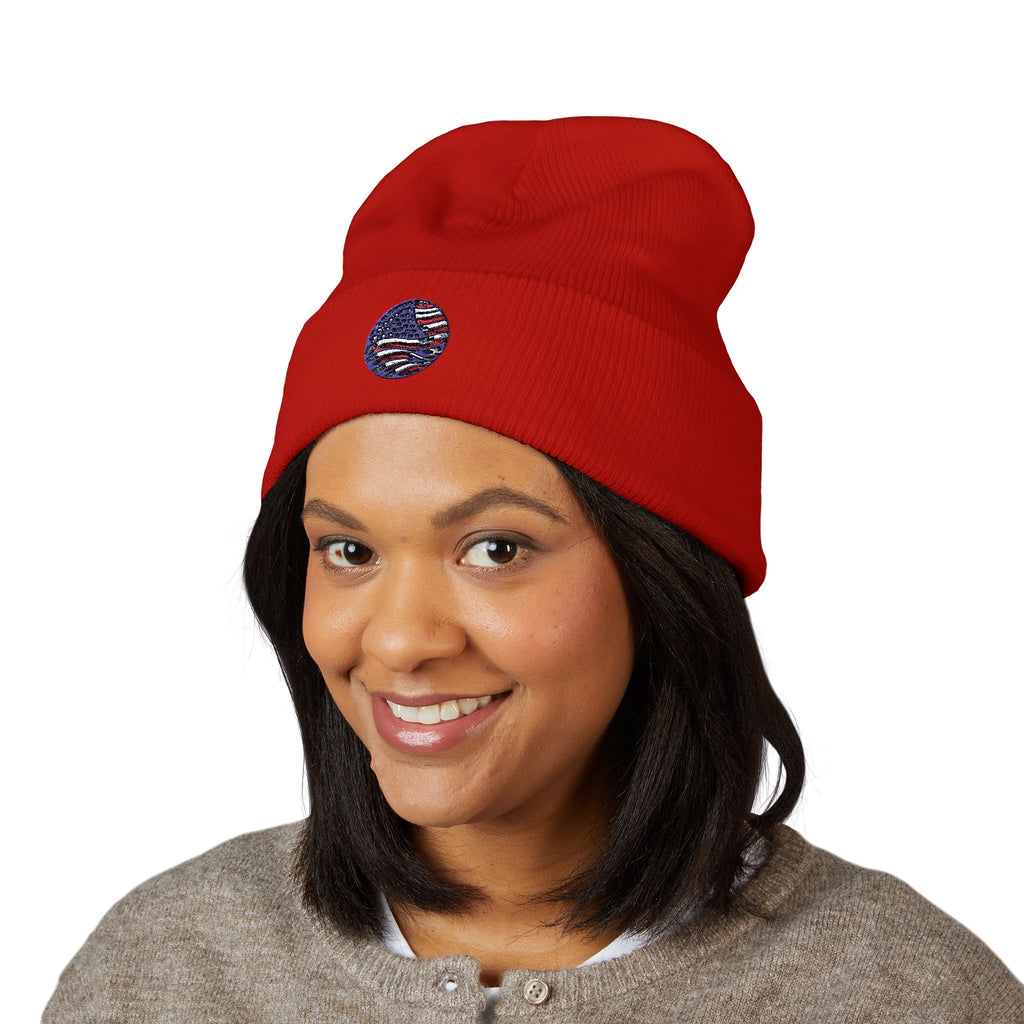 Embroidered Patriotic Beanie, Usa Flag Cuffed Hat, American Flag Knit Beanie, Patriotic Headwear, USA Flag Winter Hat