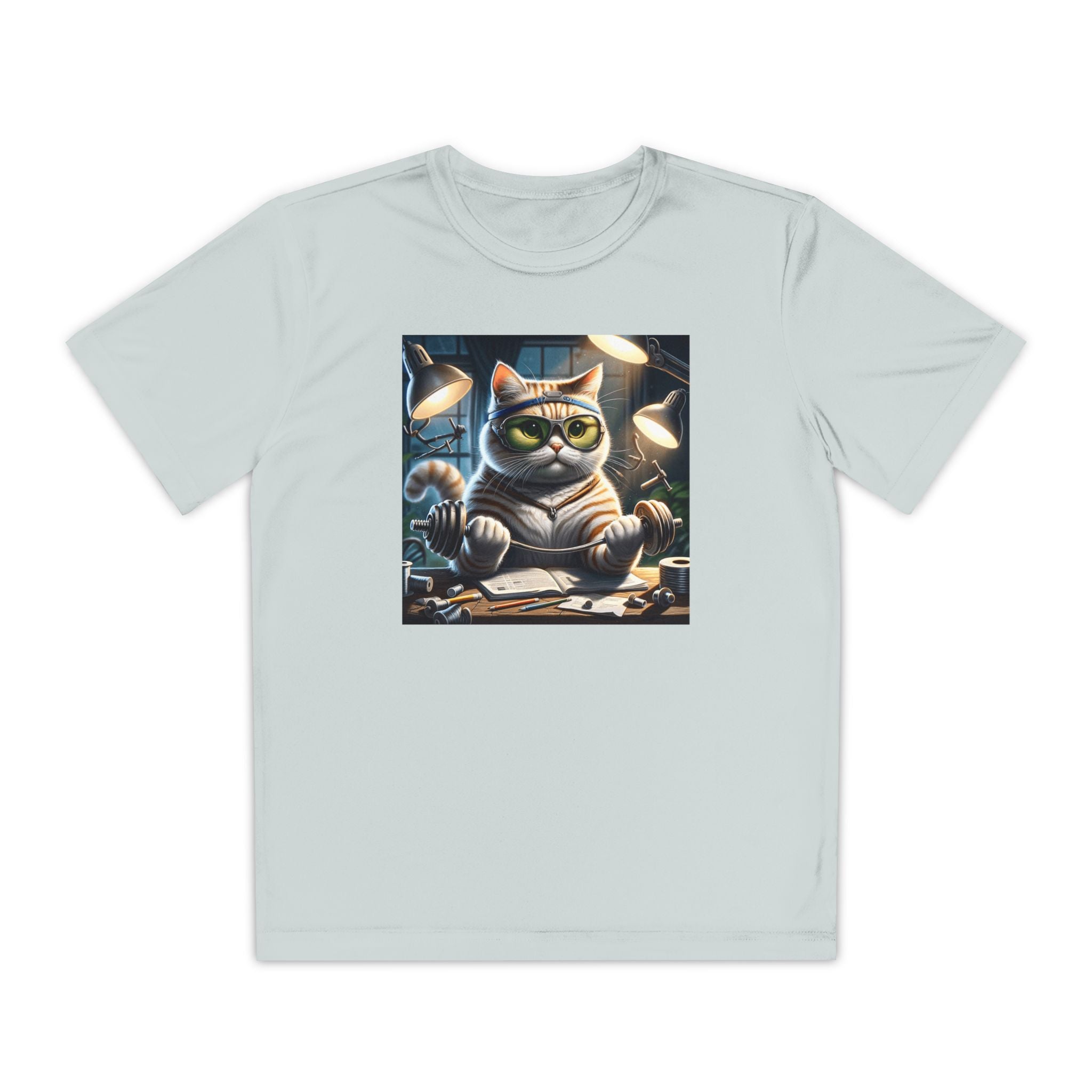 Workout Cat Youth Tee, Kids Fitness Shirt, Exercise Kitten T-Shirt, Gym Cat Top, Athletic Feline Clothing, Sporty Kitty Apparel