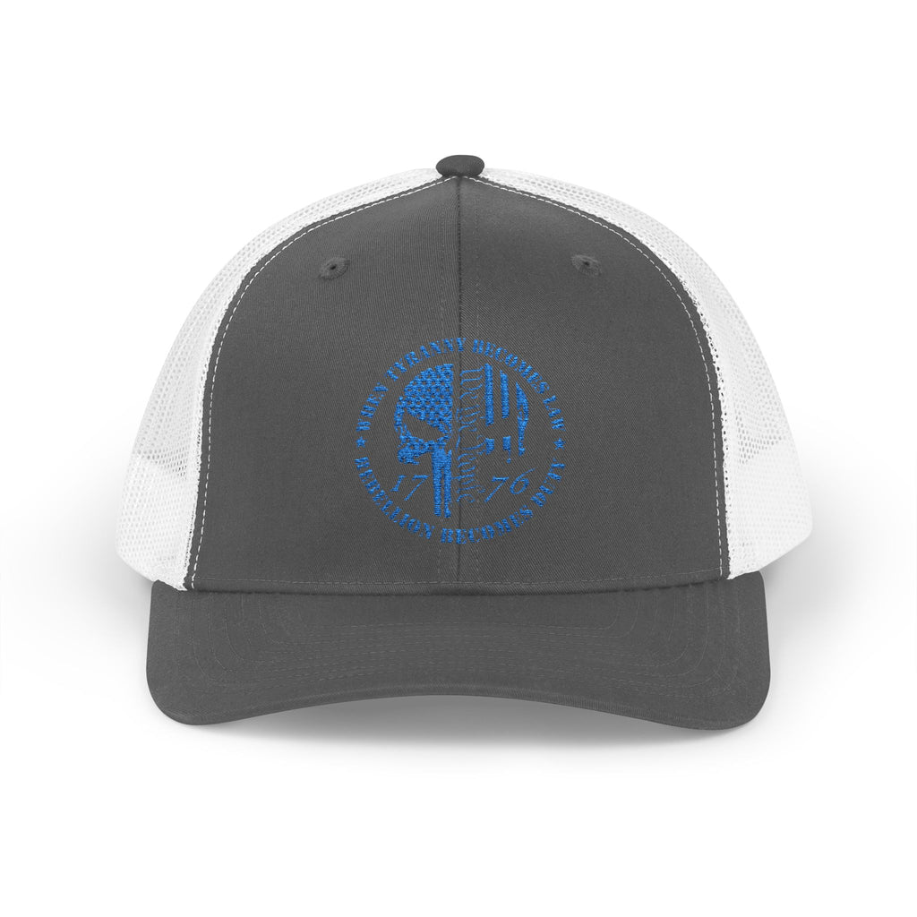 1776 Punisher Snapback Trucker Cap with Thin Red Line Design, Ideal for First Responders, Supportive Gifts, Memorials, Everyday Wear