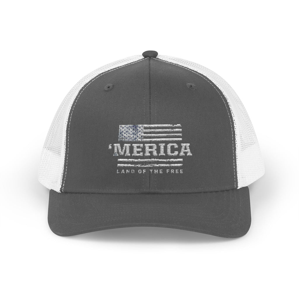 Merica Patriotic Snapback Trucker Cap with Thin Red Line Design, Ideal for First Responders, Supportive Gifts, Memorials, Everyday Wear
