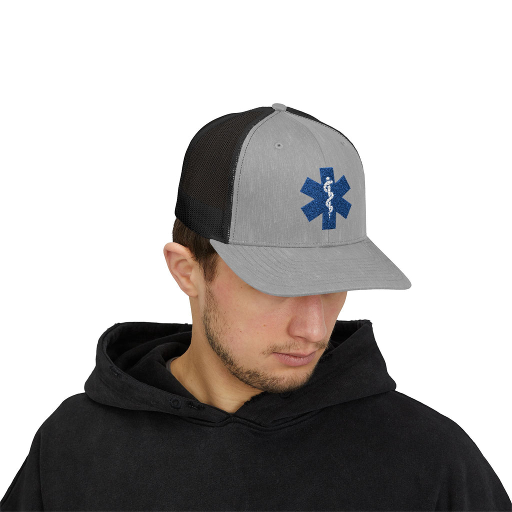 Paramedic Snapback Trucker Cap with Thin Red Line Design, Ideal for First Responders, Supportive Gifts, Memorials, Everyday Wear