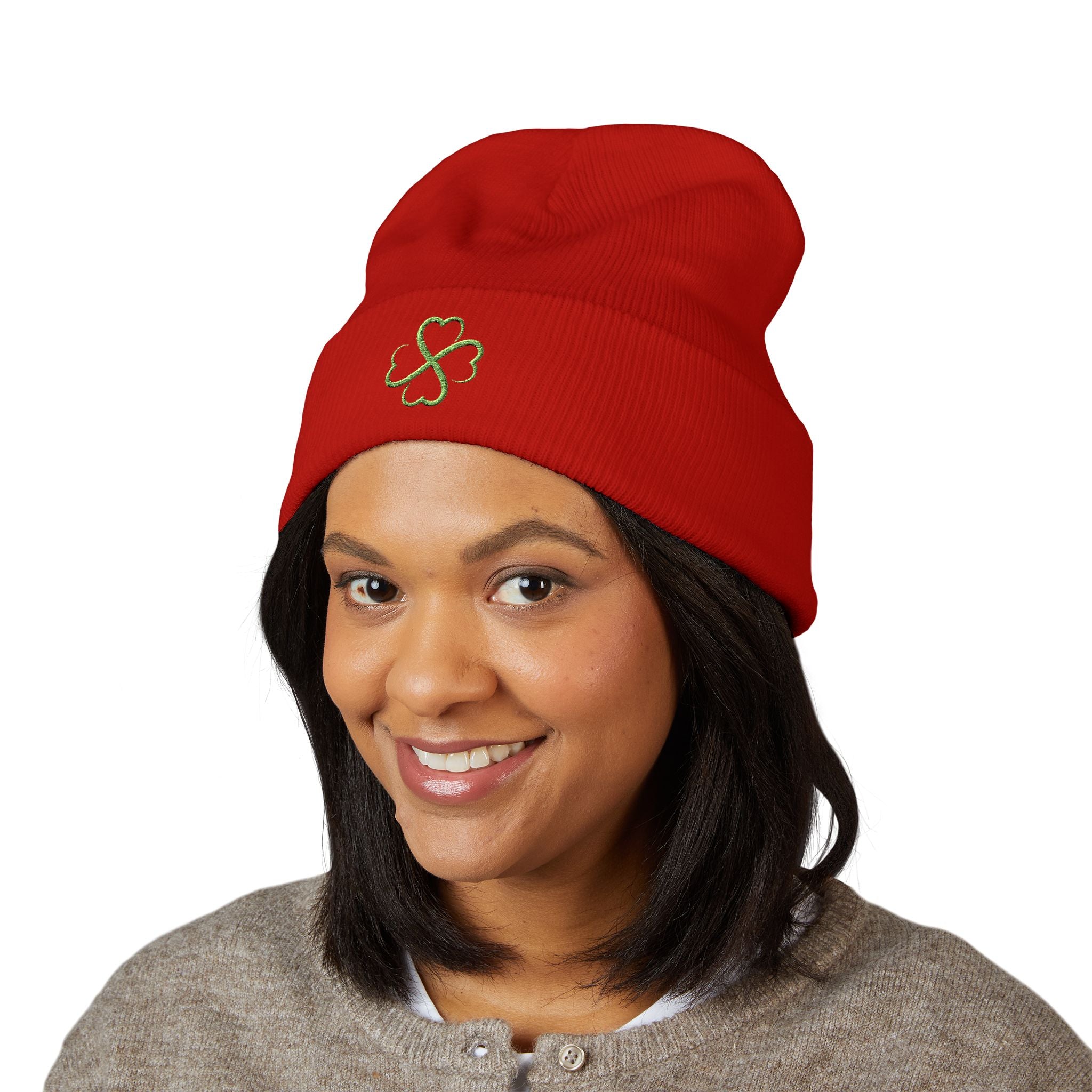 St. Patrick's Day 4-Leaf Clover Embroidered Beanie