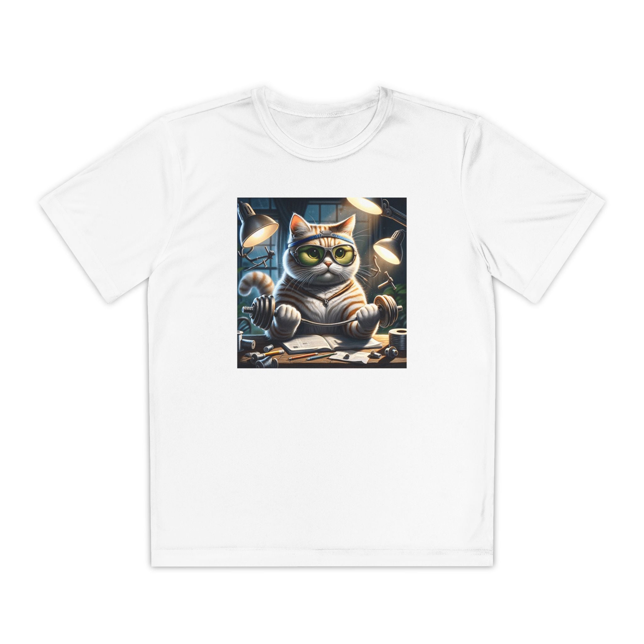 Workout Cat Youth Tee, Kids Fitness Shirt, Exercise Kitten T-Shirt, Gym Cat Top, Athletic Feline Clothing, Sporty Kitty Apparel