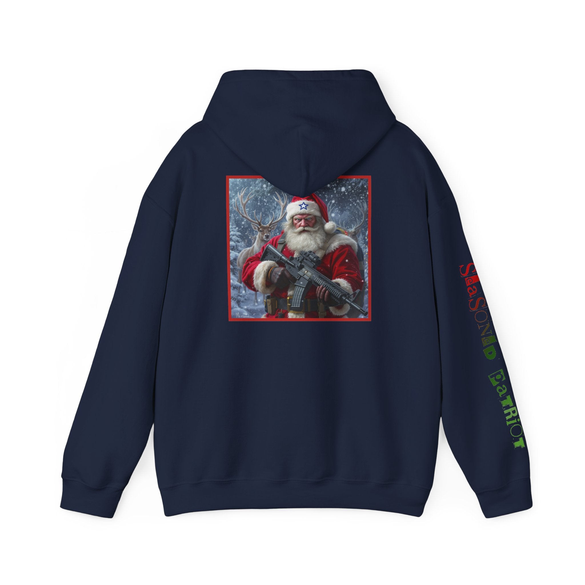 Christmas Santa Claus Patriotic USA Hoodie, Sweatshirt, Unisex Hooded Pullover, Holiday Outerwear, Festive Winter Apparel