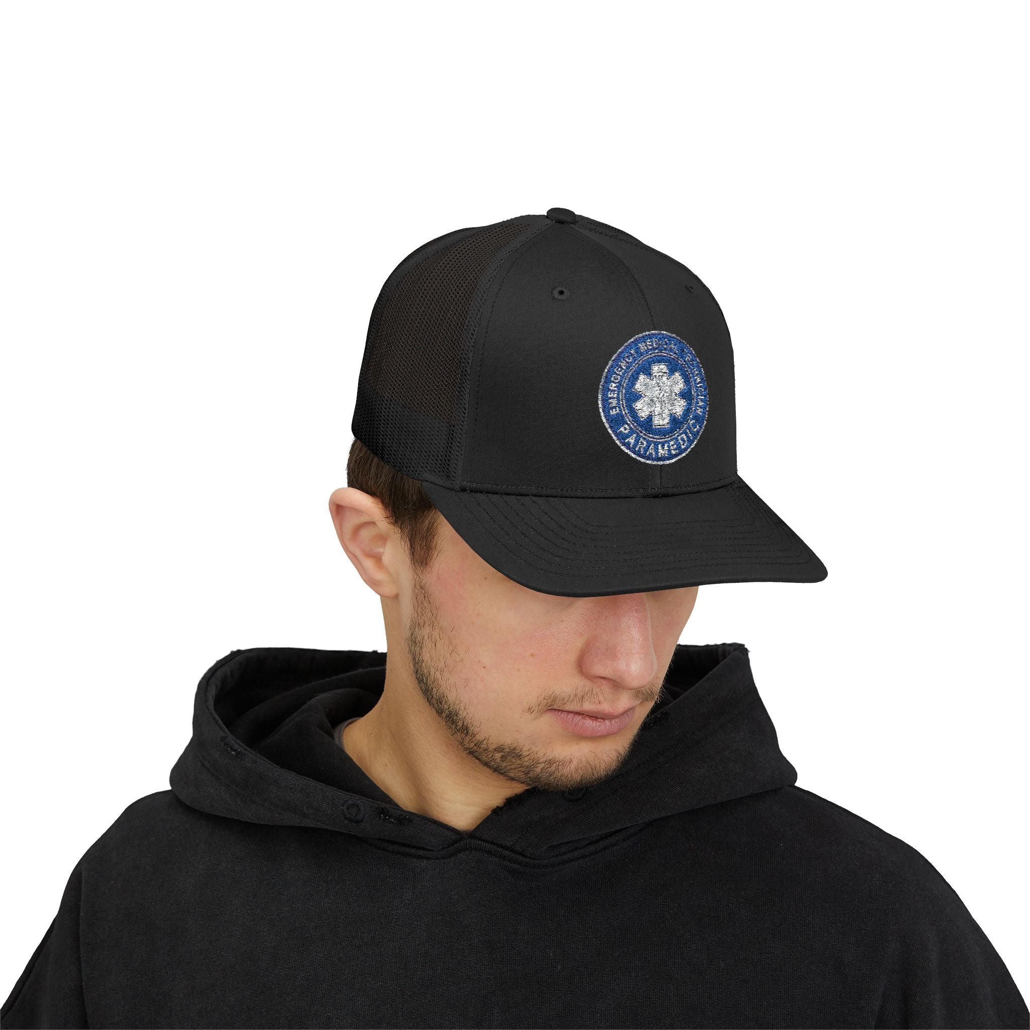 Paramedic Snapback Trucker Cap with Thin Red Line Design, Ideal for First Responders, Supportive Gifts, Memorials, Everyday Wear