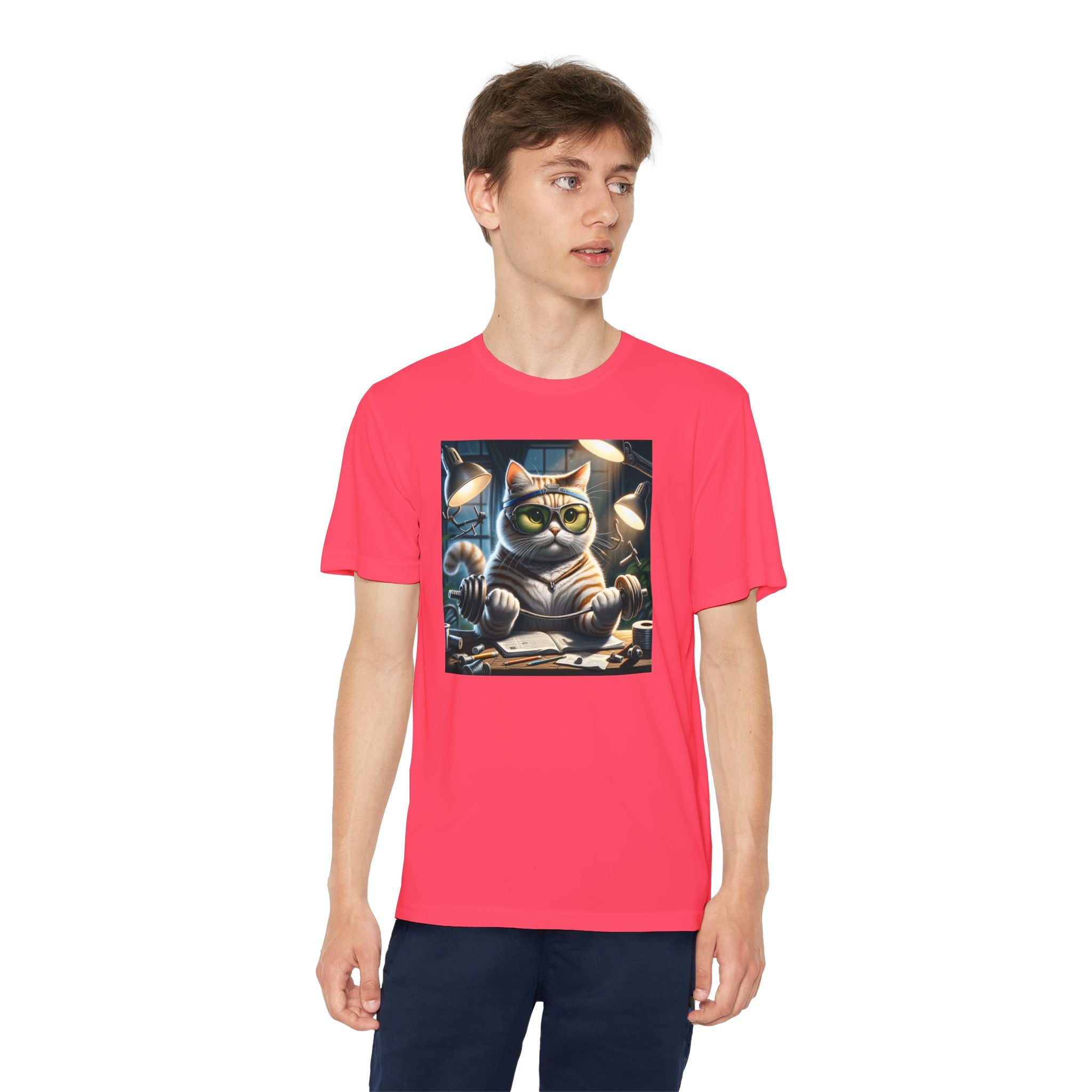 Workout Cat Youth Tee, Kids Fitness Shirt, Exercise Kitten T-Shirt, Gym Cat Top, Athletic Feline Clothing, Sporty Kitty Apparel