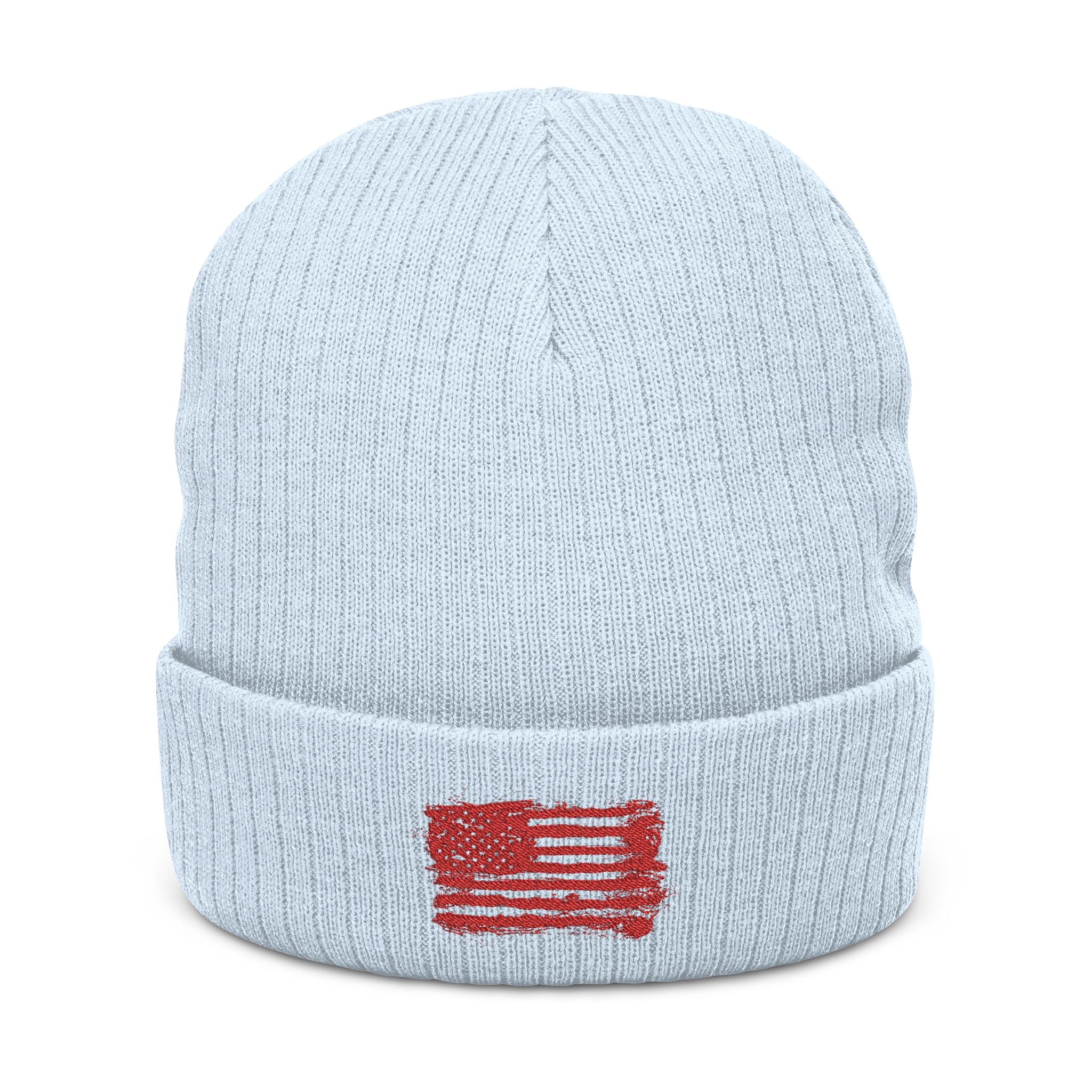 Stylish Embroidered Beanie with Patriotic Flag Design | Winter Hat, Cozy Headwear, Gifts for Him, Outdoor Apparel, Fashionable Knitwear