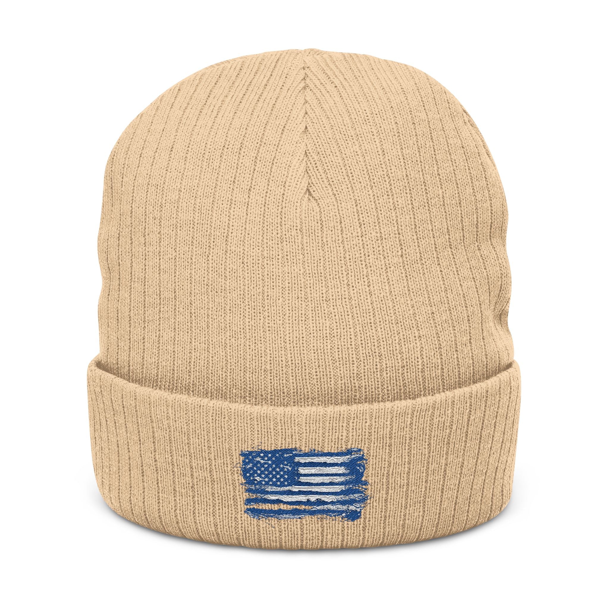 Stylish Embroidered Beanie with  Patriotic Flag Design | Winter Hat, Cozy Headwear, Gifts for Him, Outdoor Apparel, Fashionable Knitwear