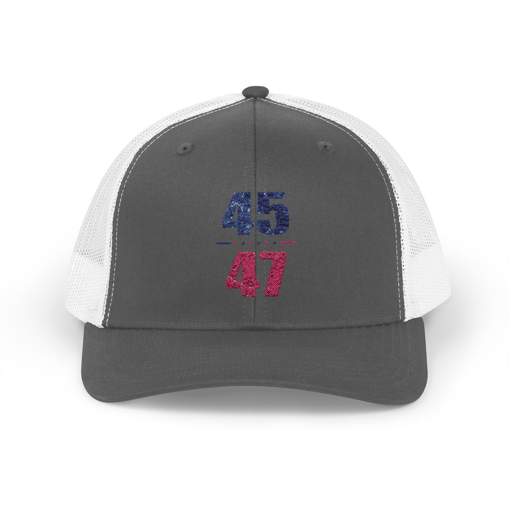45 / 47 Patriotic Snapback Trucker Cap with Thin Red Line Design, Ideal for First Responders, Supportive Gifts, Memorials, Everyday Wear