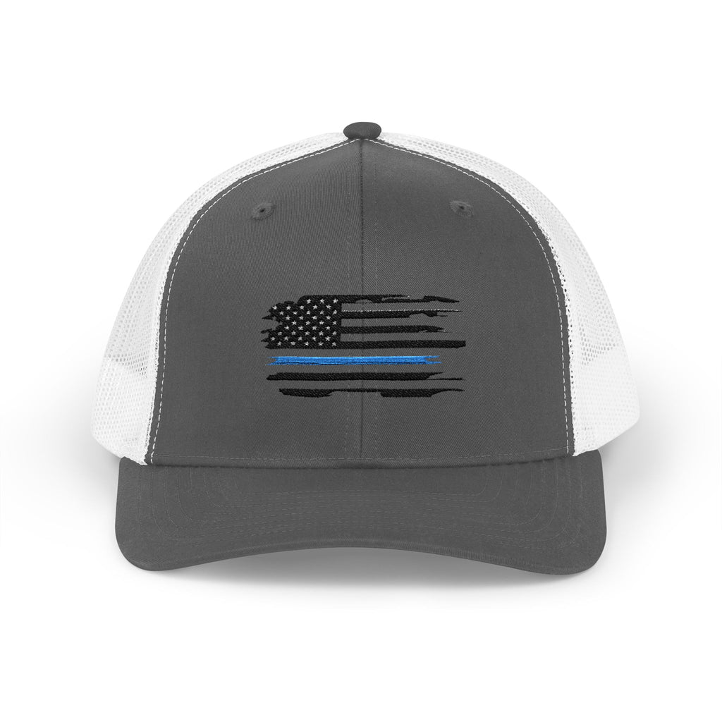Back The Blue Snapback Trucker Cap with Thin Red Line Design, Ideal for First Responders, Supportive Gifts, Memorials, Everyday Wear