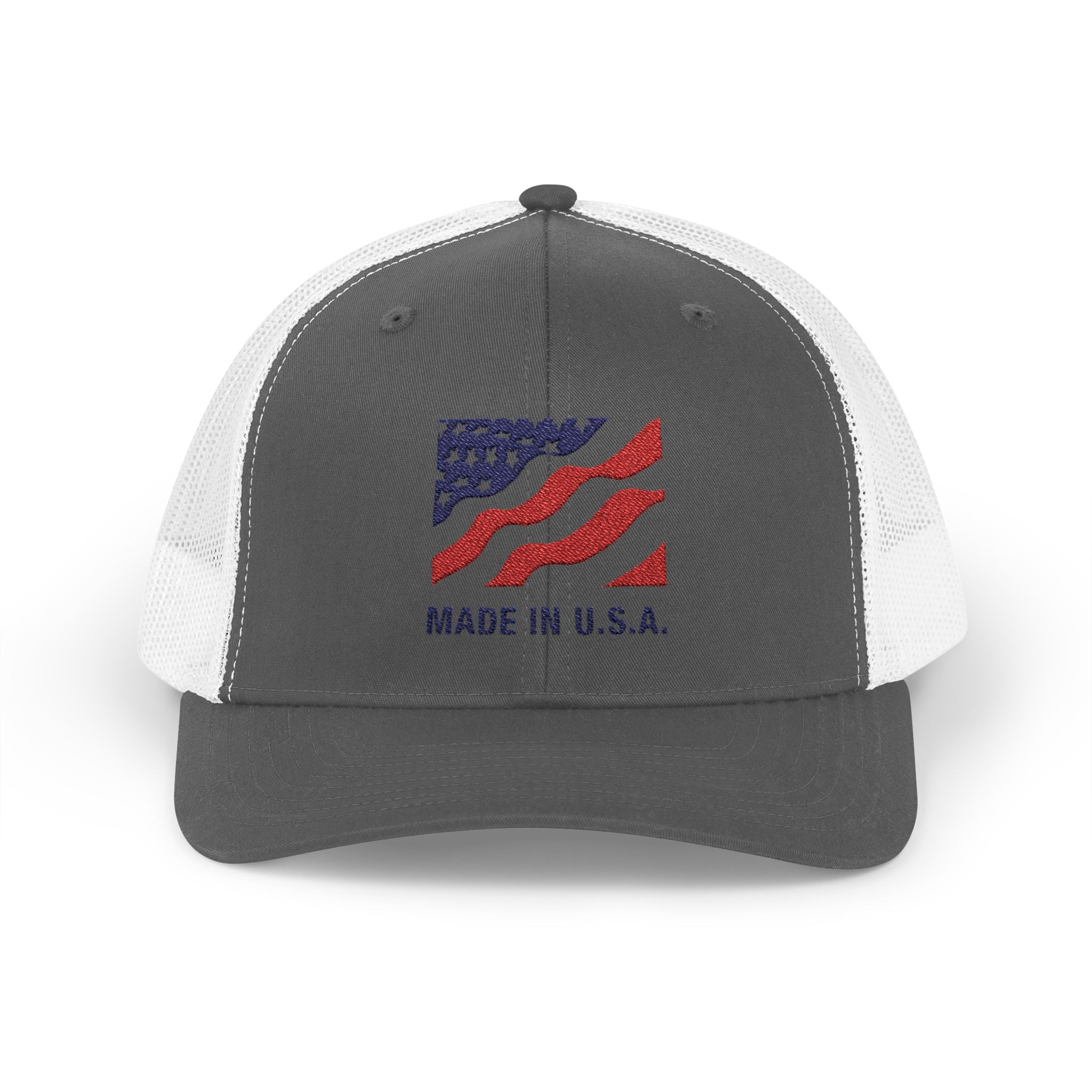 Made In The USA Snapback Trucker Cap with Thin Red Line Design, Ideal for First Responders, Supportive Gifts, Memorials, Everyday Wear
