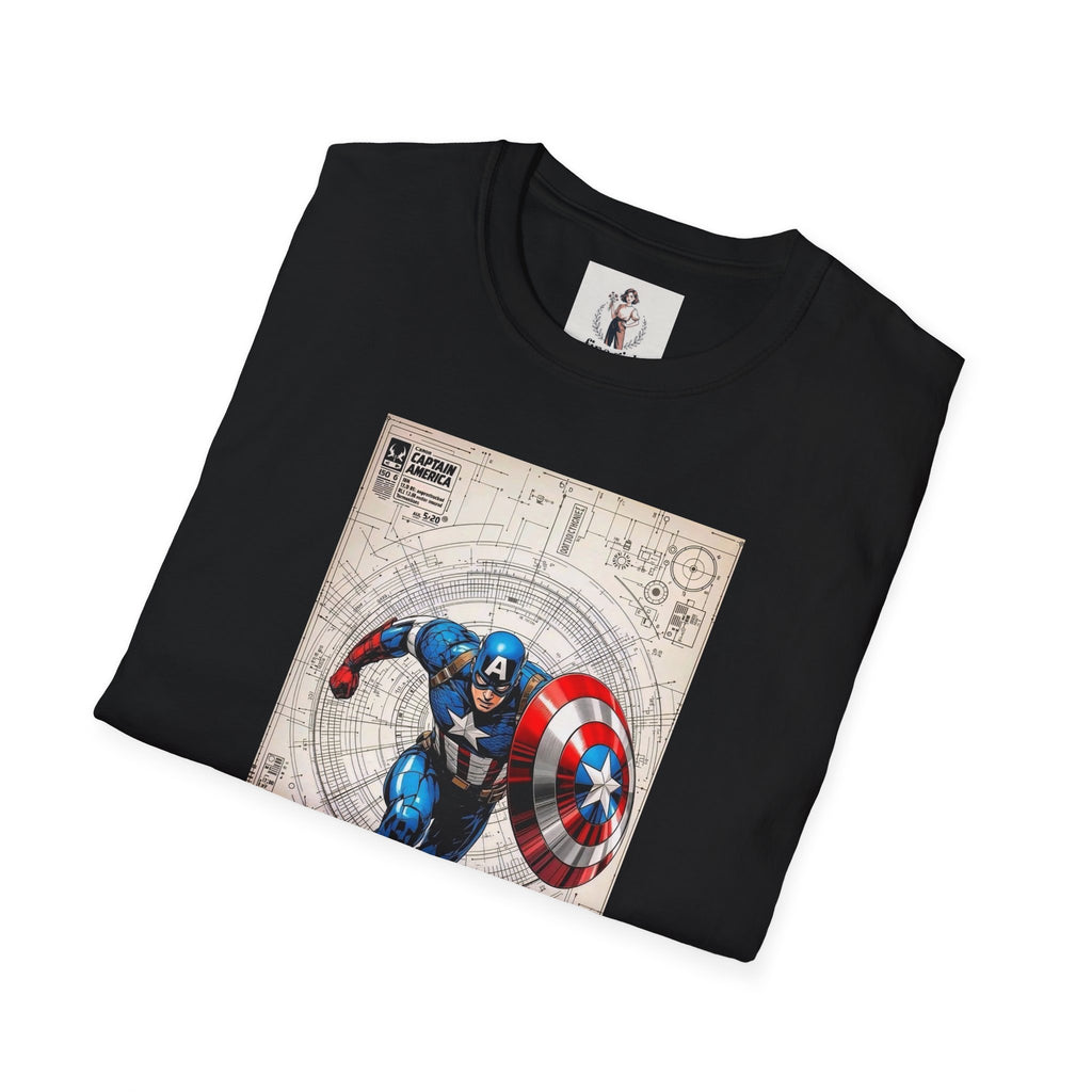 Captain America Superhero Marvel Unisex Softstyle T-Shirt, Comic Book Tee, Graphic Novel Shirt, Geeky Clothing, Cosplay Costume Top