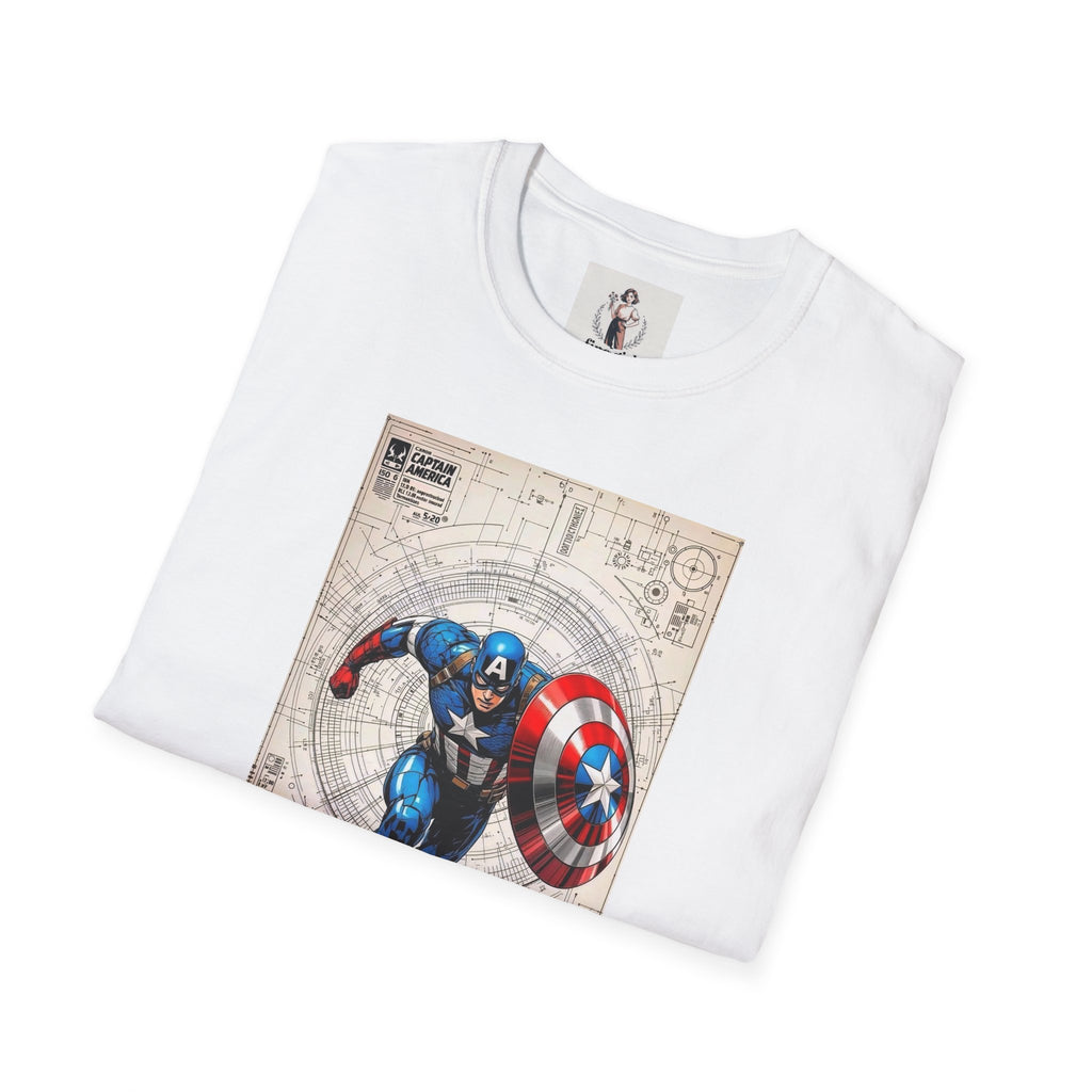 Captain America Superhero Marvel Unisex Softstyle T-Shirt, Comic Book Tee, Graphic Novel Shirt, Geeky Clothing, Cosplay Costume Top