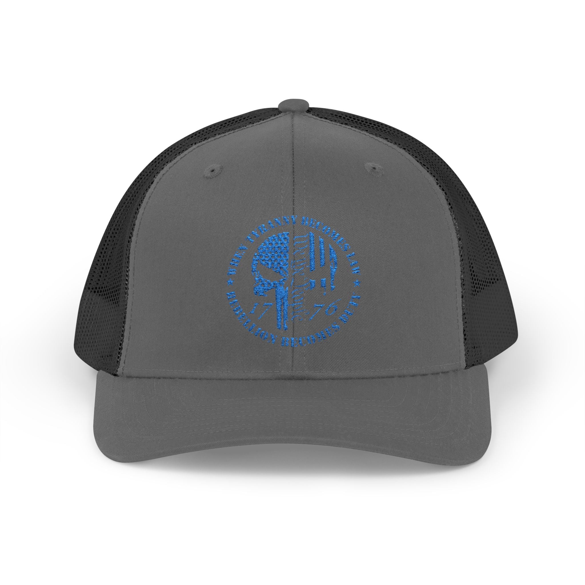 1776 Punisher Snapback Trucker Cap with Thin Red Line Design, Ideal for First Responders, Supportive Gifts, Memorials, Everyday Wear