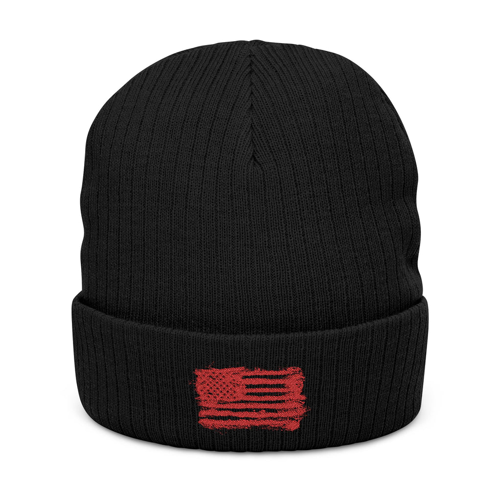 Stylish Embroidered Beanie with Patriotic Flag Design | Winter Hat, Cozy Headwear, Gifts for Him, Outdoor Apparel, Fashionable Knitwear