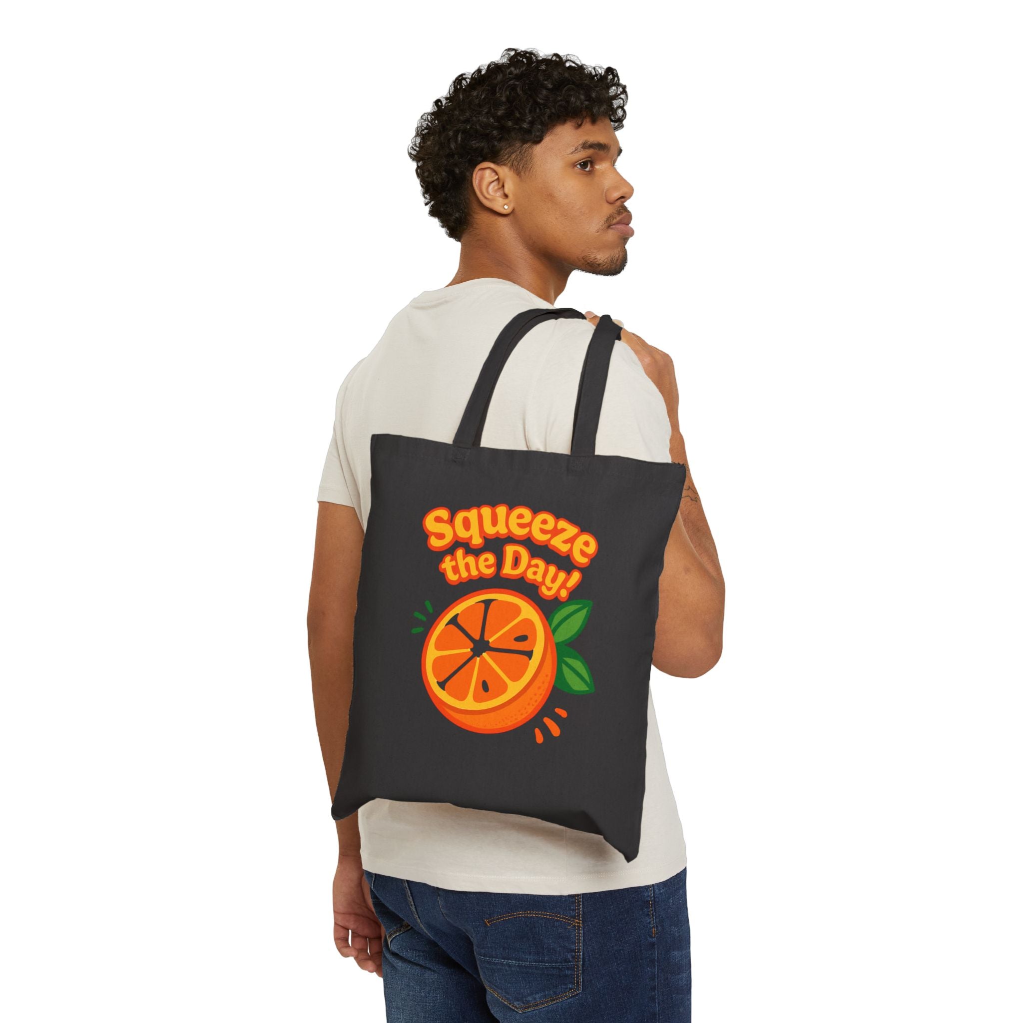 Squeeze the Day Orange Illustration Tote Bag | Canvas Grocery Market Bag