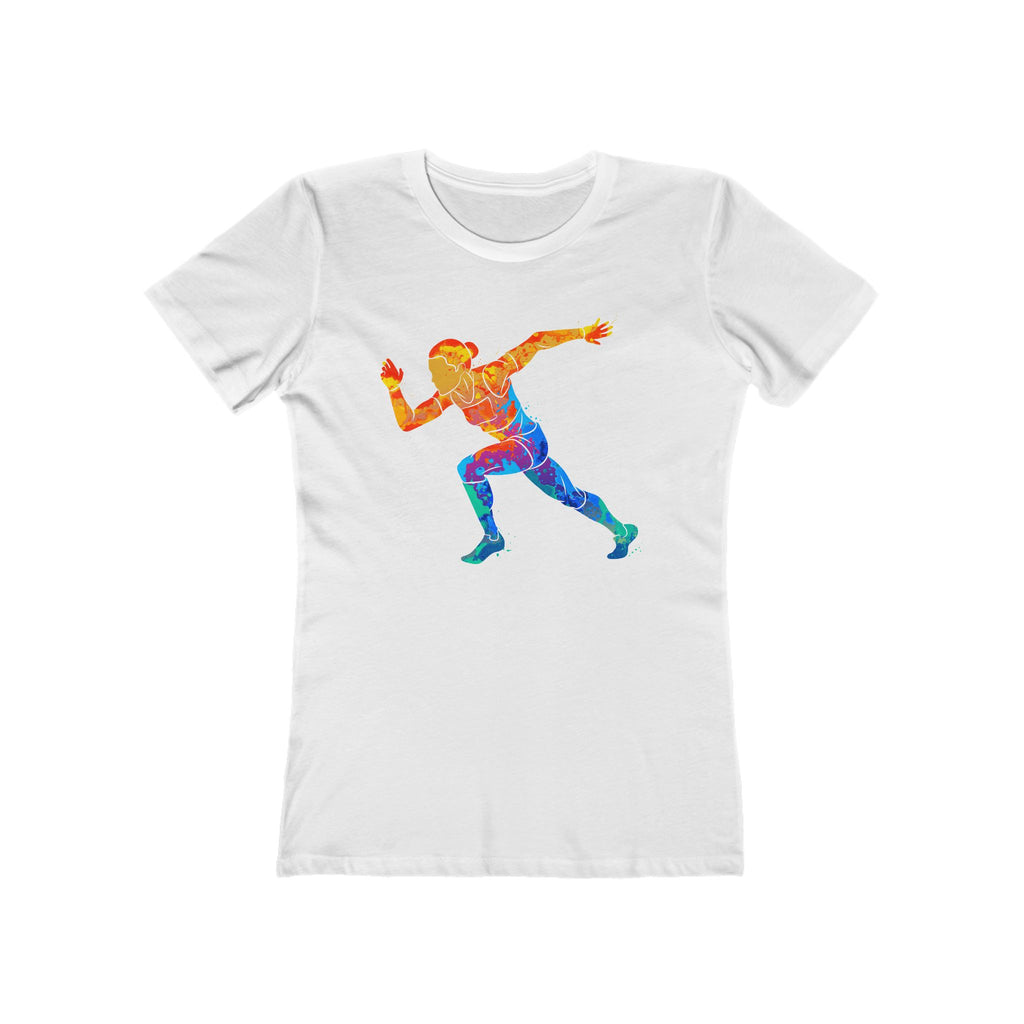 Woman Running Chic Women's Boyfriend Tee, Casual Outfits, Gift for Her, Weekend Wear, Trendy Style, Everyday Comfort