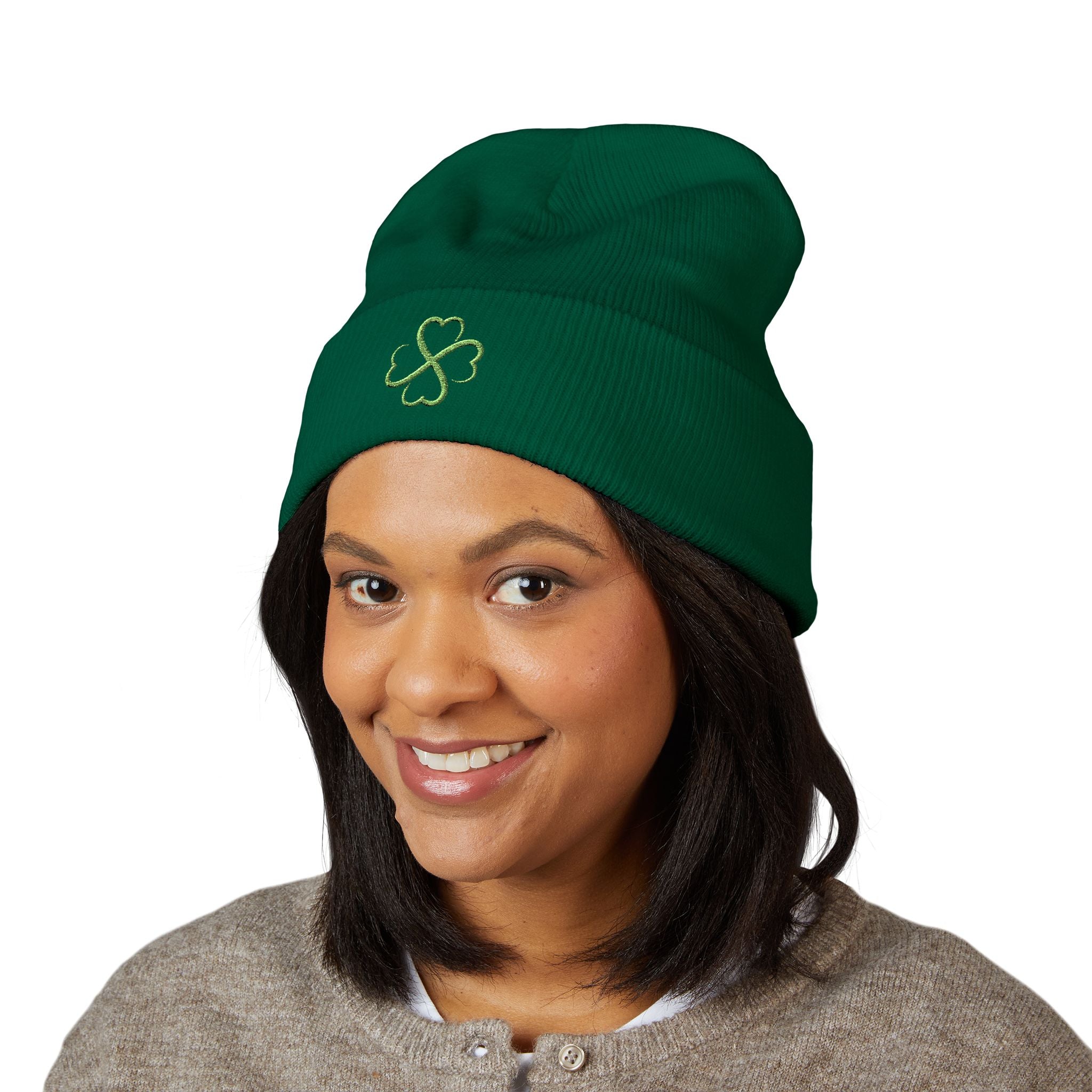 St. Patrick's Day 4-Leaf Clover Embroidered Beanie