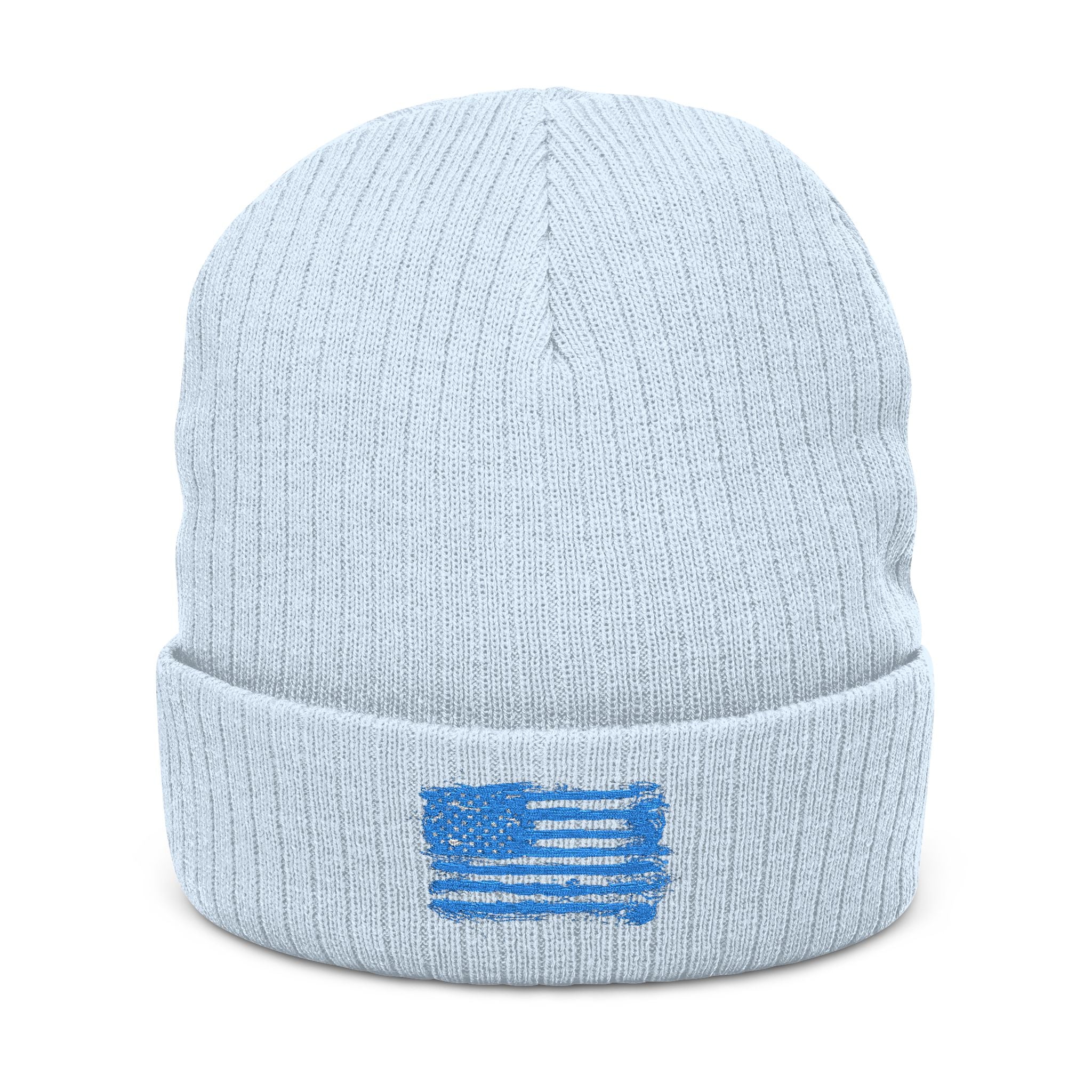 Stylish Embroidered Beanie with Patriotic Flag Design | Winter Hat, Cozy Headwear, Gifts for Him, Outdoor Apparel, Fashionable Knitwear