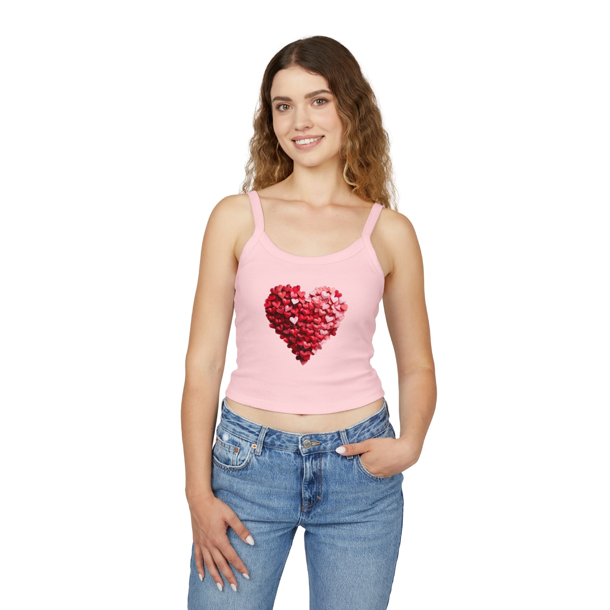 Heart Tank Top, Love Cami, Valentine's Day Shirt, Romantic Sleeveless Tee, Women's Summer Blouse, Cute Spaghetti Strap Tank