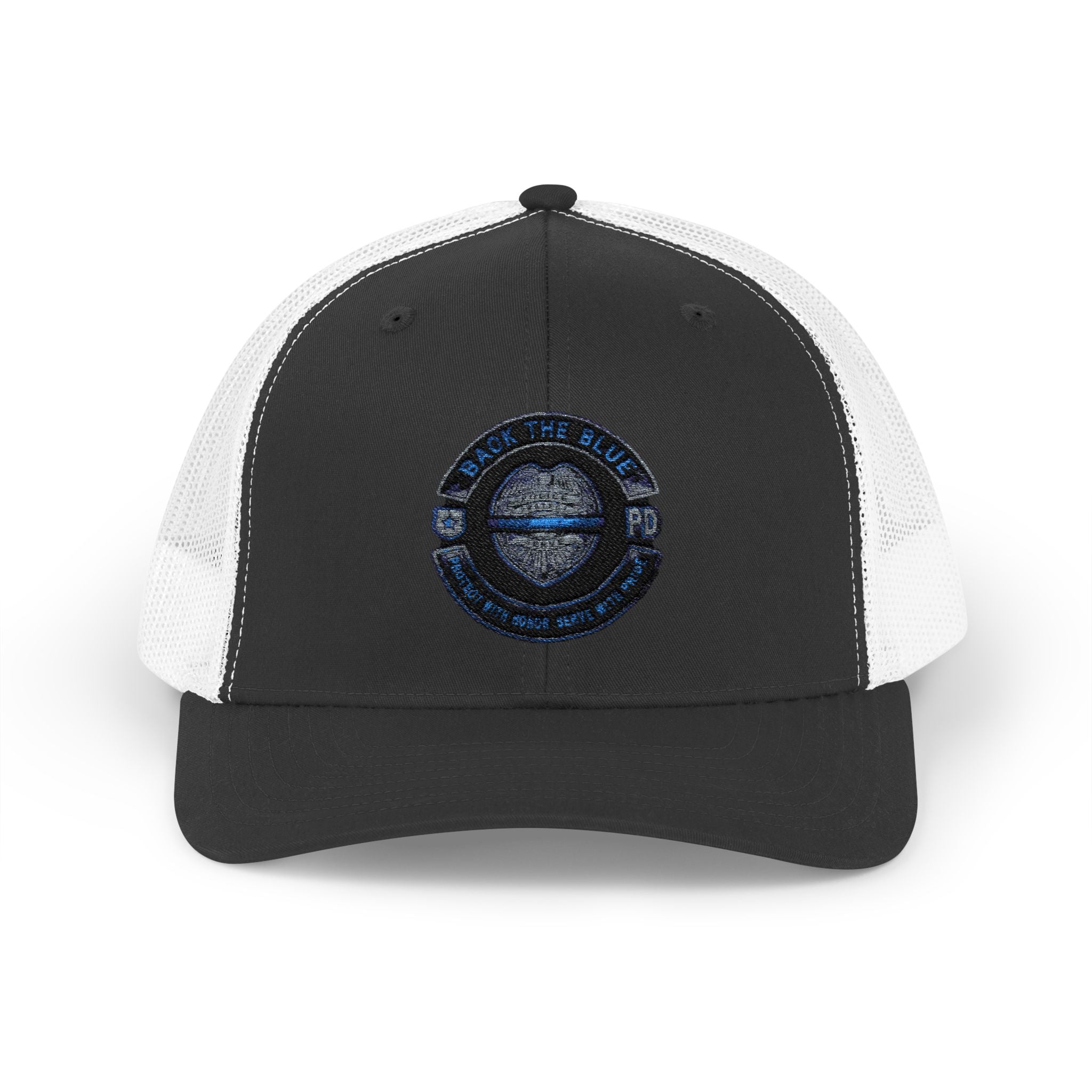 Back The Blue Snapback Trucker Cap with Thin Red Line Design, Ideal for First Responders, Supportive Gifts, Memorials, Everyday Wear