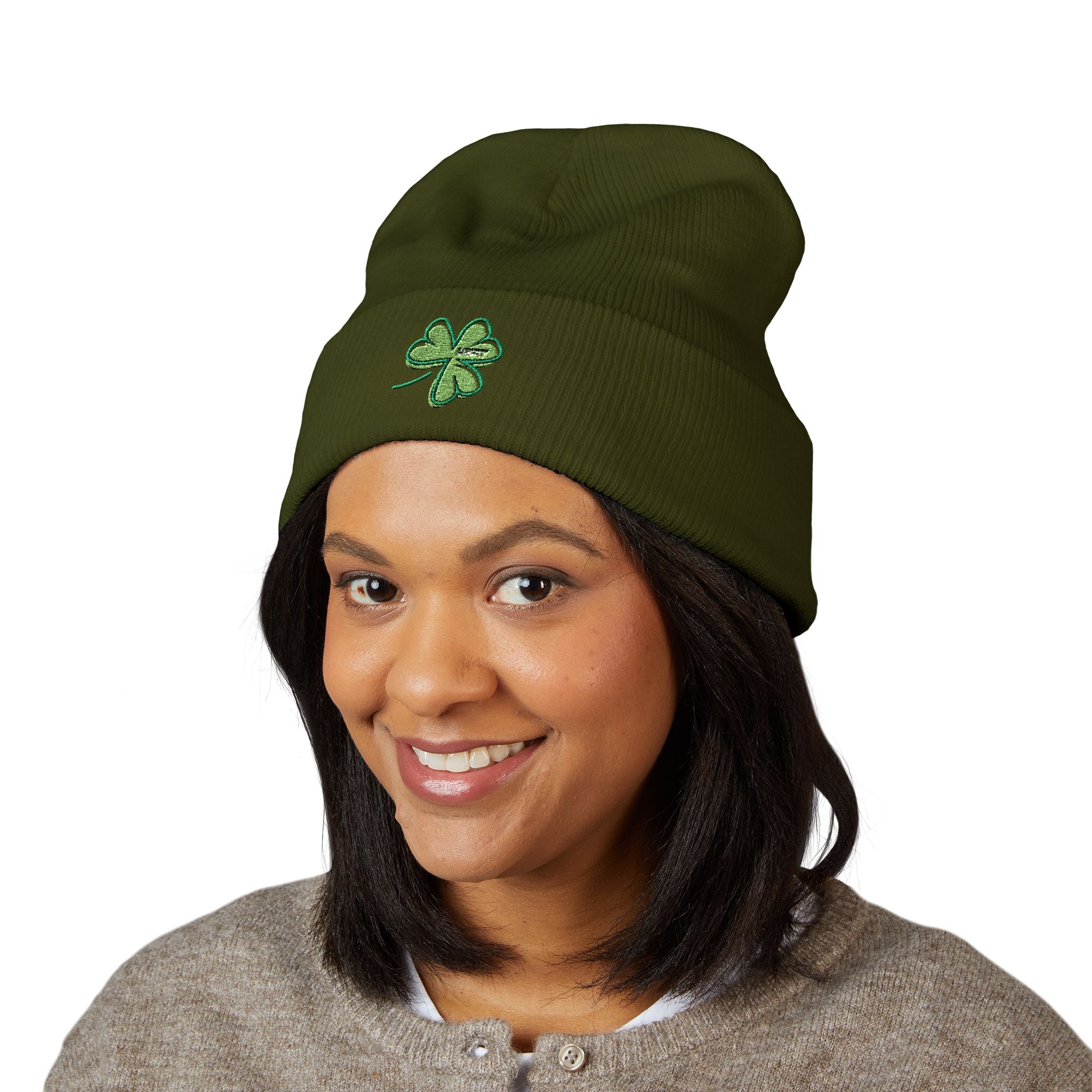 St. Patrick's Day 4-Leaf Clover Embroidered Beanie