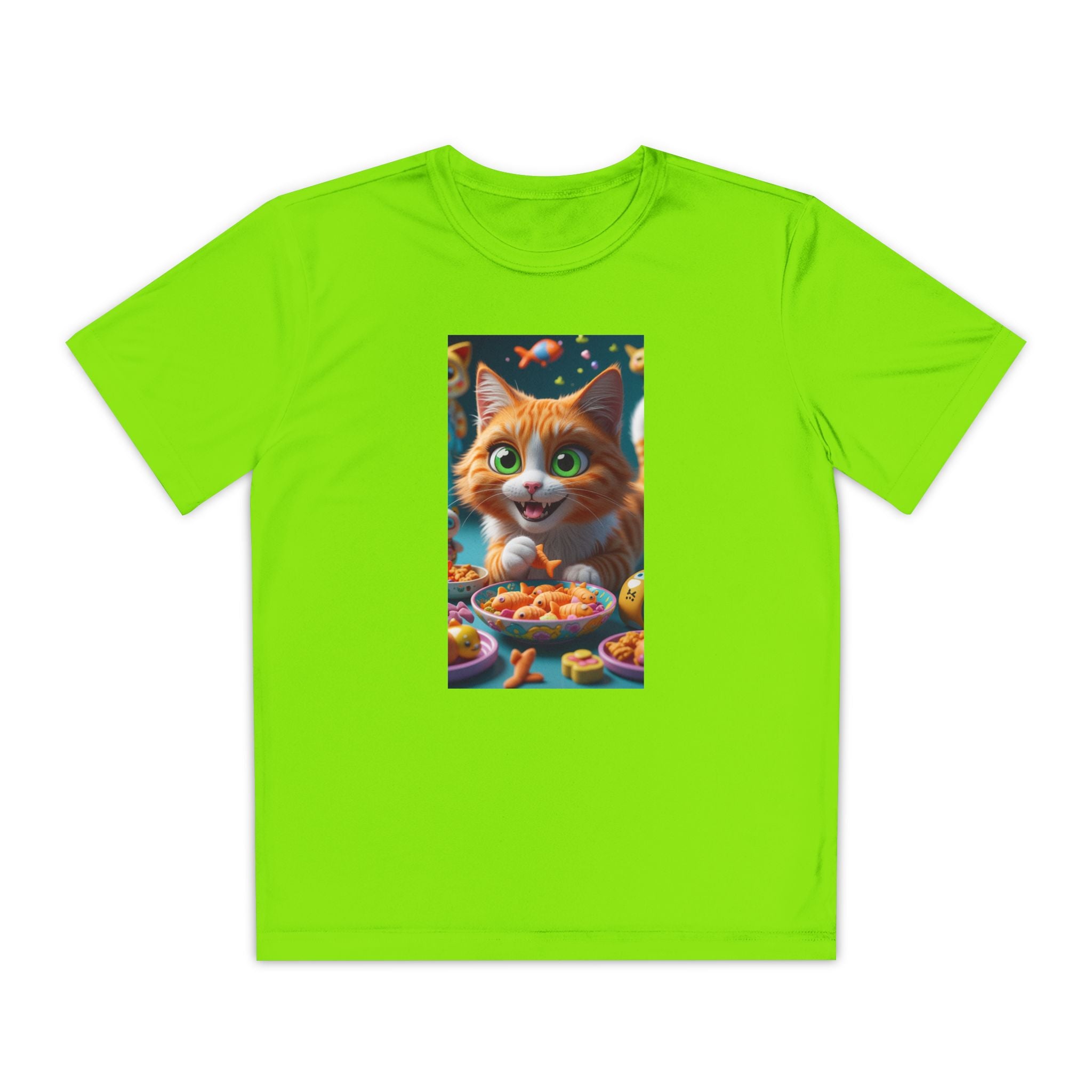 Youth Competitor Tee - Cat eating goldfish crackers, Kids T-shirt, Children's shirt, Funny animal graphic tee, Cat lover gift, Kids fashion