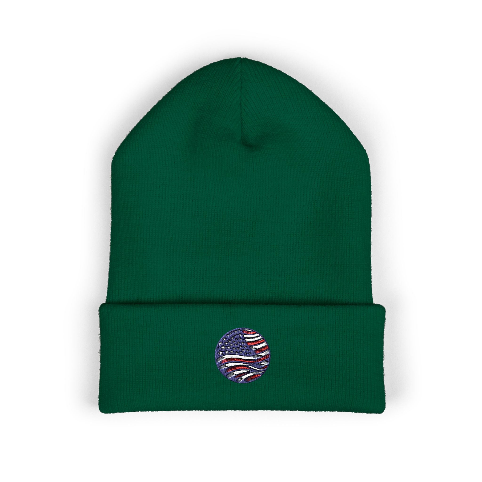 Embroidered Patriotic Beanie, Usa Flag Cuffed Hat, American Flag Knit Beanie, Patriotic Headwear, USA Flag Winter Hat