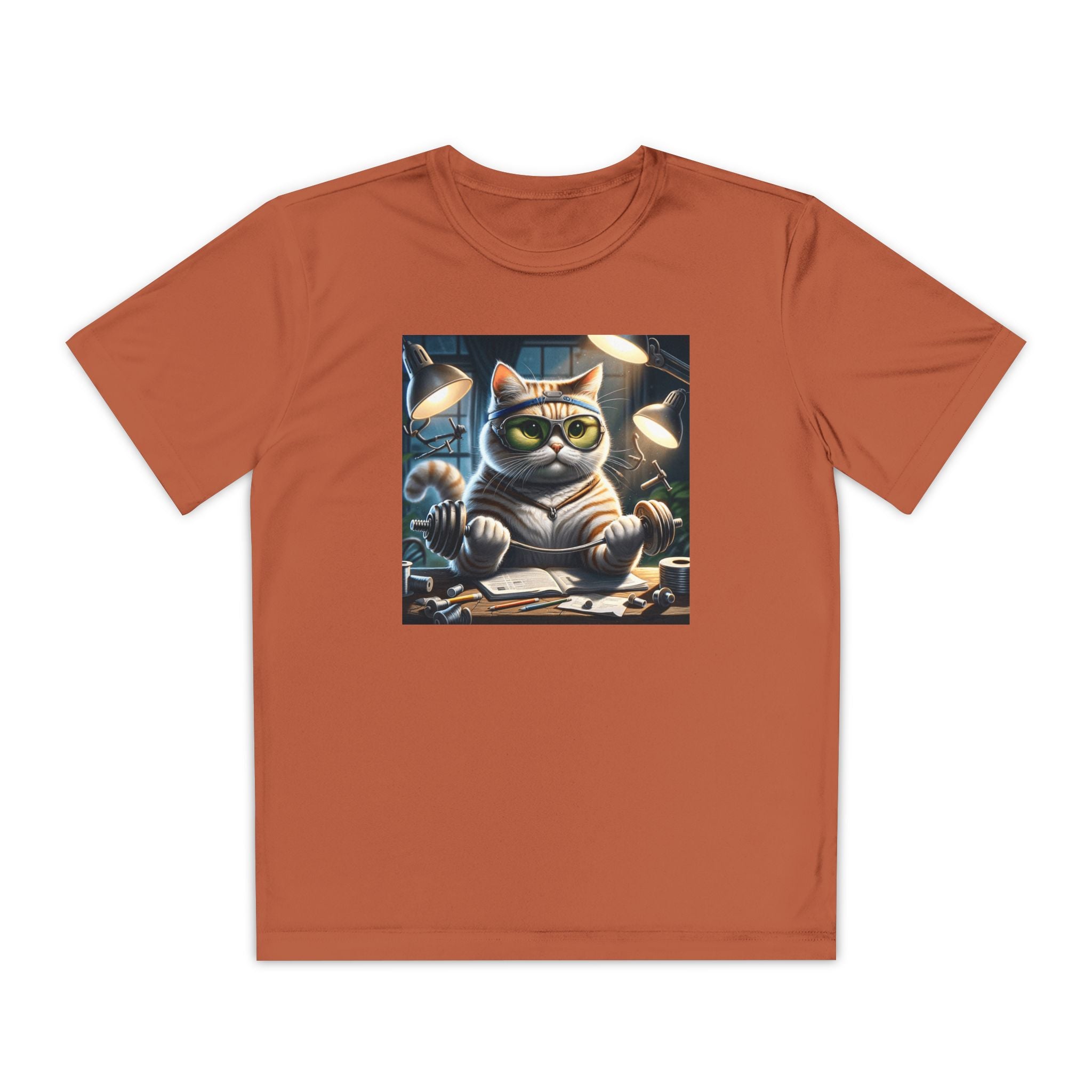 Workout Cat Youth Tee, Kids Fitness Shirt, Exercise Kitten T-Shirt, Gym Cat Top, Athletic Feline Clothing, Sporty Kitty Apparel