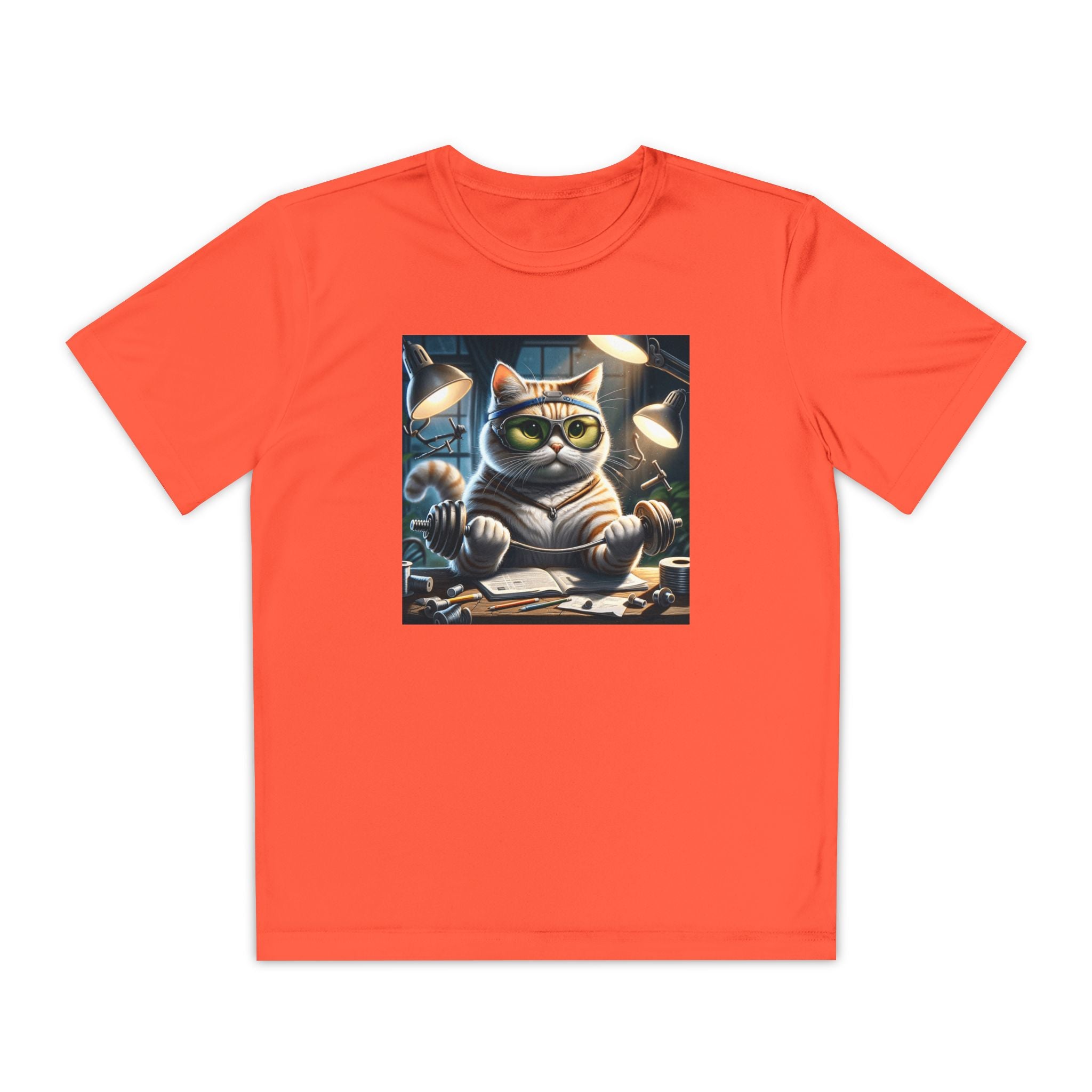 Workout Cat Youth Tee, Kids Fitness Shirt, Exercise Kitten T-Shirt, Gym Cat Top, Athletic Feline Clothing, Sporty Kitty Apparel