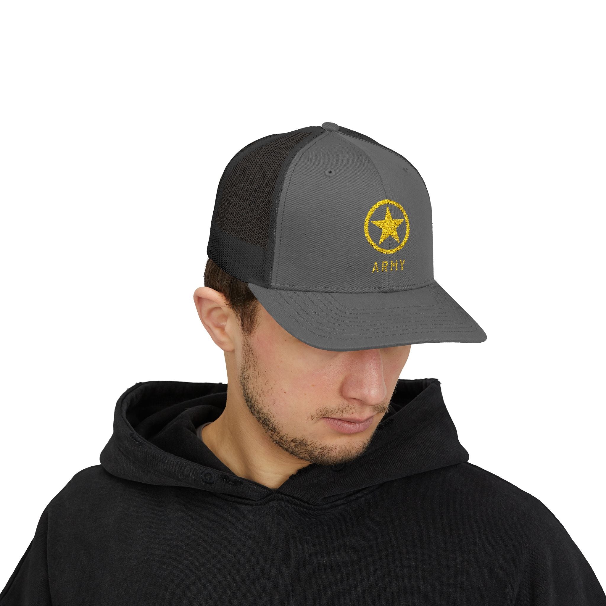 US Army Snapback Trucker Cap with Thin Red Line Design, Ideal for First Responders, Supportive Gifts, Memorials, Everyday Wear