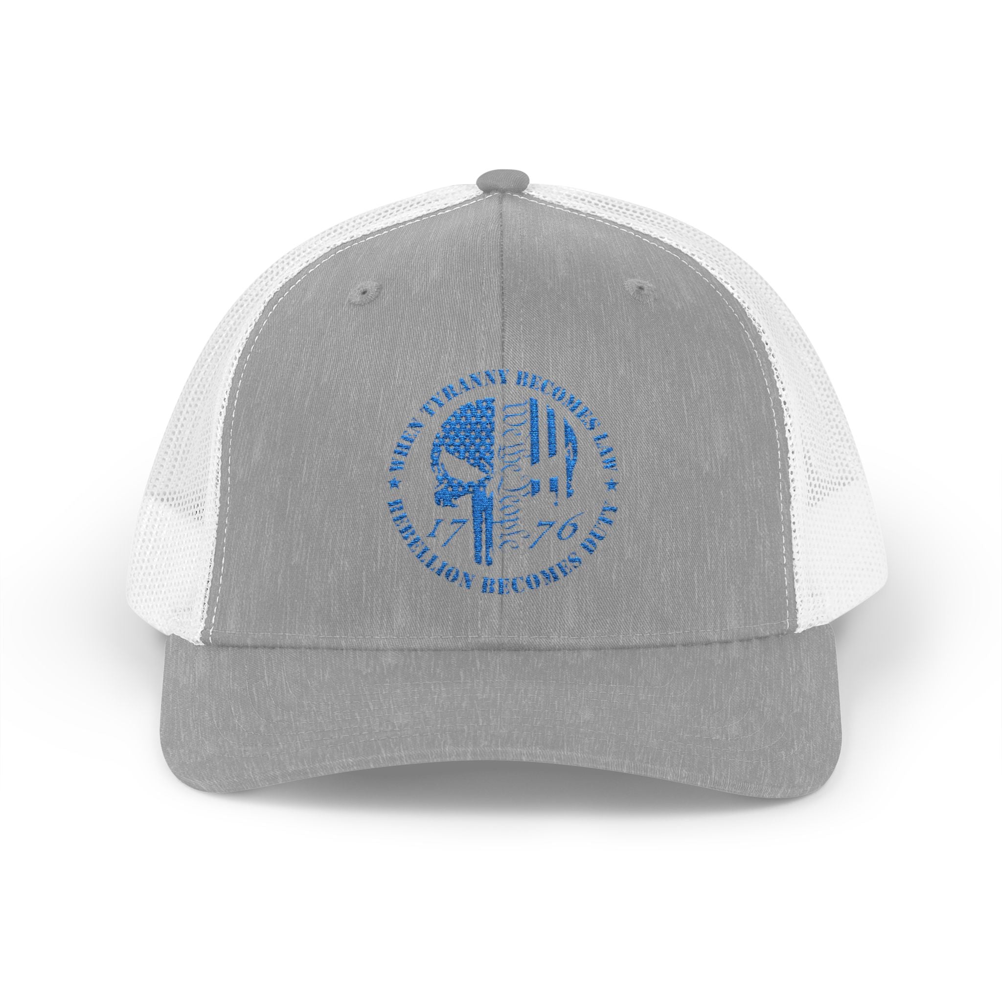 1776 Punisher Snapback Trucker Cap with Thin Red Line Design, Ideal for First Responders, Supportive Gifts, Memorials, Everyday Wear