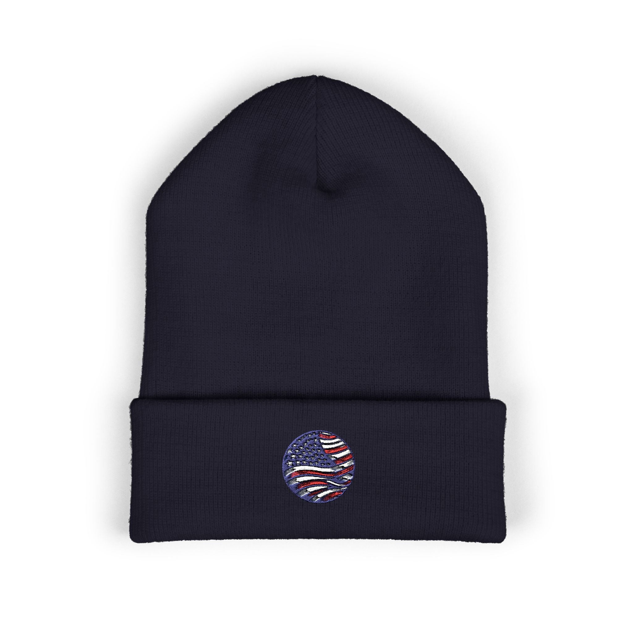Embroidered Patriotic Beanie, Usa Flag Cuffed Hat, American Flag Knit Beanie, Patriotic Headwear, USA Flag Winter Hat
