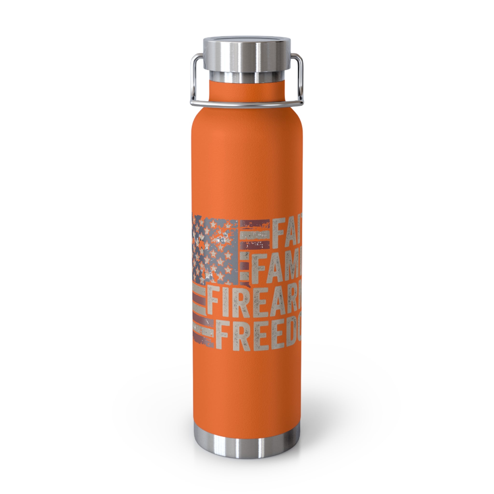 Faith Family Firearms Freedom Flag Patriotic Copper Insulated Water Bottle