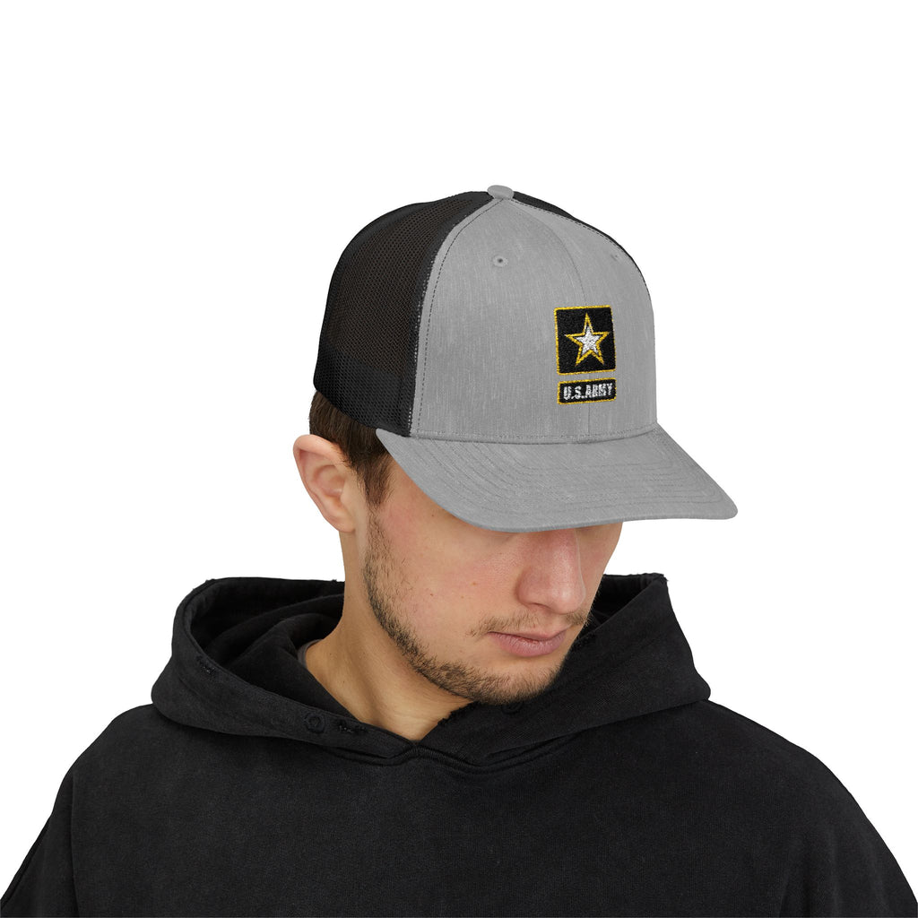 US Army Snapback Trucker Cap with Thin Red Line Design, Ideal for First Responders, Supportive Gifts, Memorials, Everyday Wear