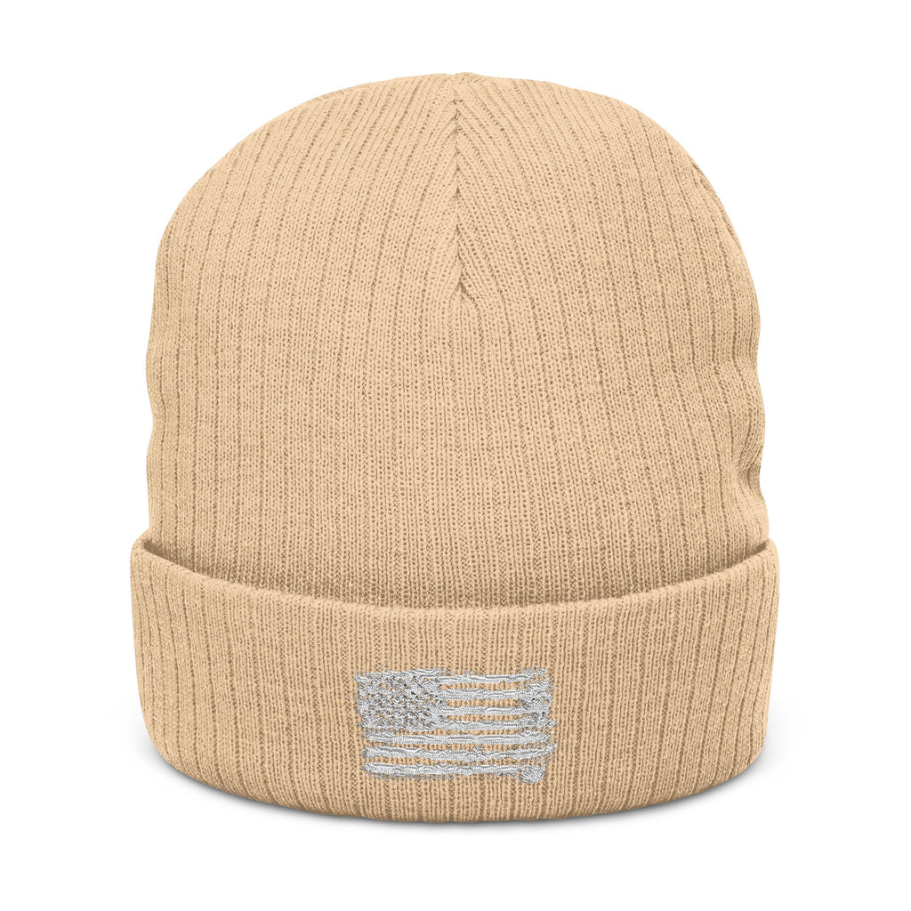 Stylish Embroidered Beanie with Patriotic Flag Design | Winter Hat, Cozy Headwear, Gifts for Him, Outdoor Apparel, Fashionable Knitwear