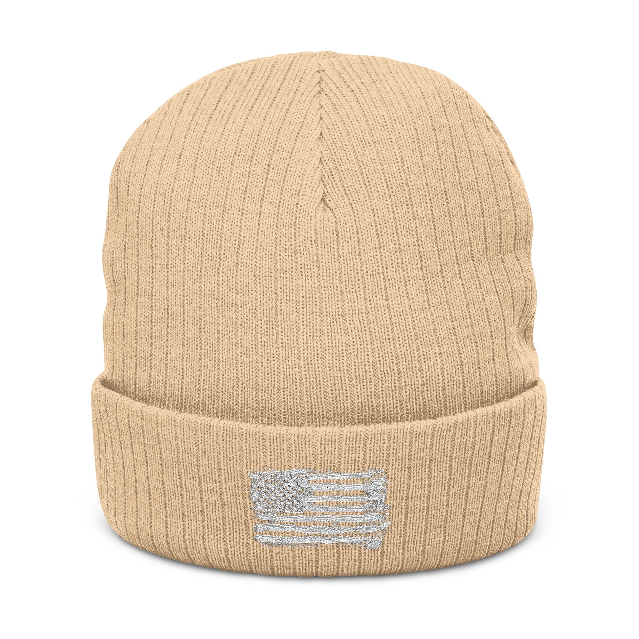 Stylish Embroidered Beanie with Patriotic Flag Design | Winter Hat, Cozy Headwear, Gifts for Him, Outdoor Apparel, Fashionable Knitwear