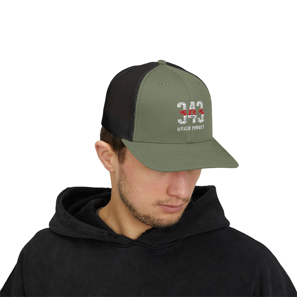 343 Firearms Snapback Trucker Cap with Thin Red Line Design, Ideal for First Responders, Supportive Gifts, Memorials, Everyday Wear