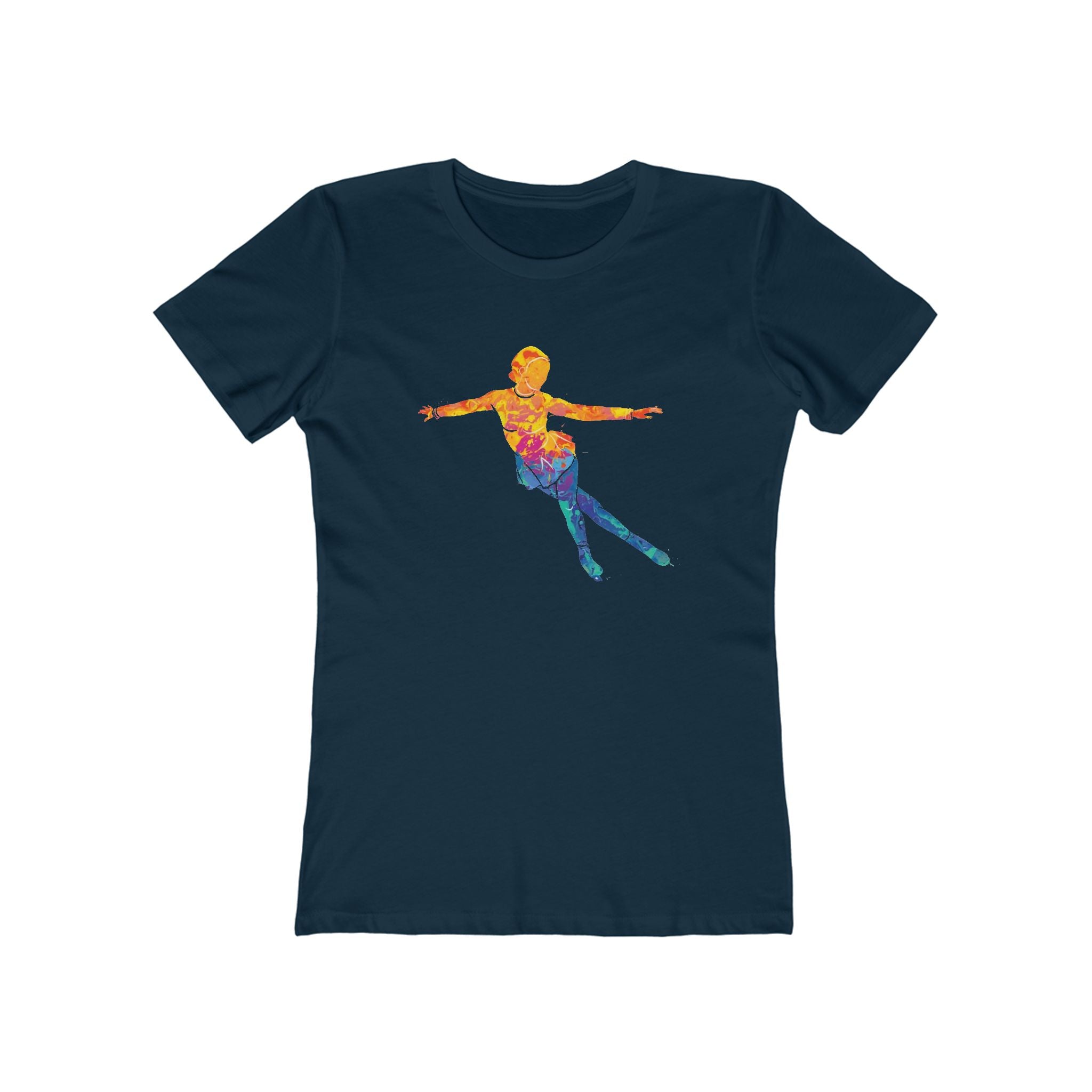 Ice Skating Woman Chic Women's Boyfriend Tee, Casual Outfits, Gift for Her, Weekend Wear, Trendy Style, Everyday Comfort