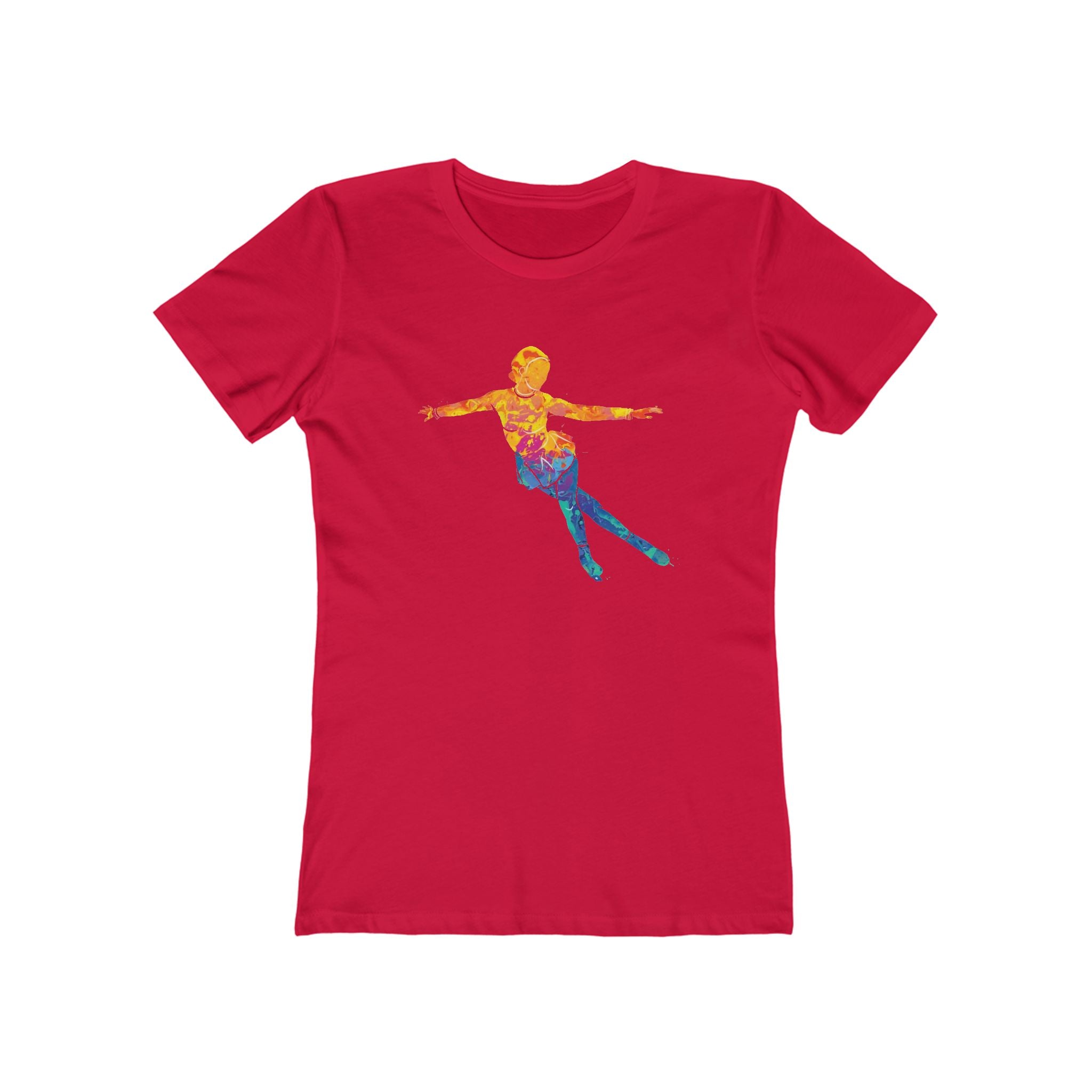 Ice Skating Woman Chic Women's Boyfriend Tee, Casual Outfits, Gift for Her, Weekend Wear, Trendy Style, Everyday Comfort