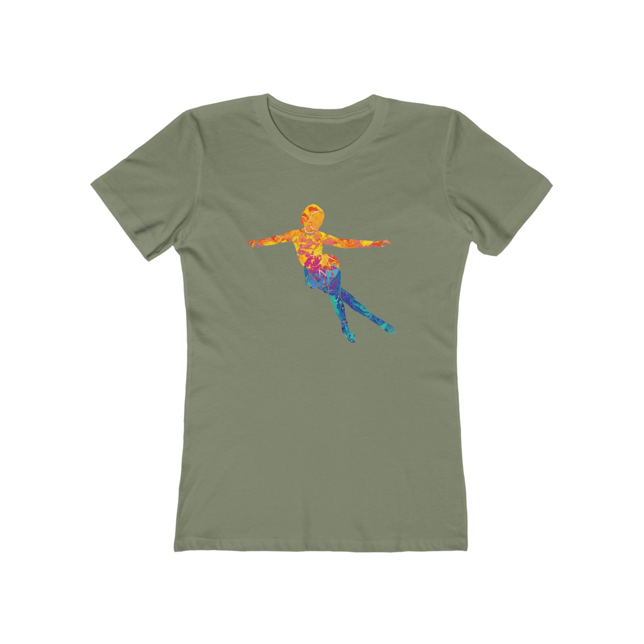 Ice Skating Woman Chic Women's Boyfriend Tee, Casual Outfits, Gift for Her, Weekend Wear, Trendy Style, Everyday Comfort
