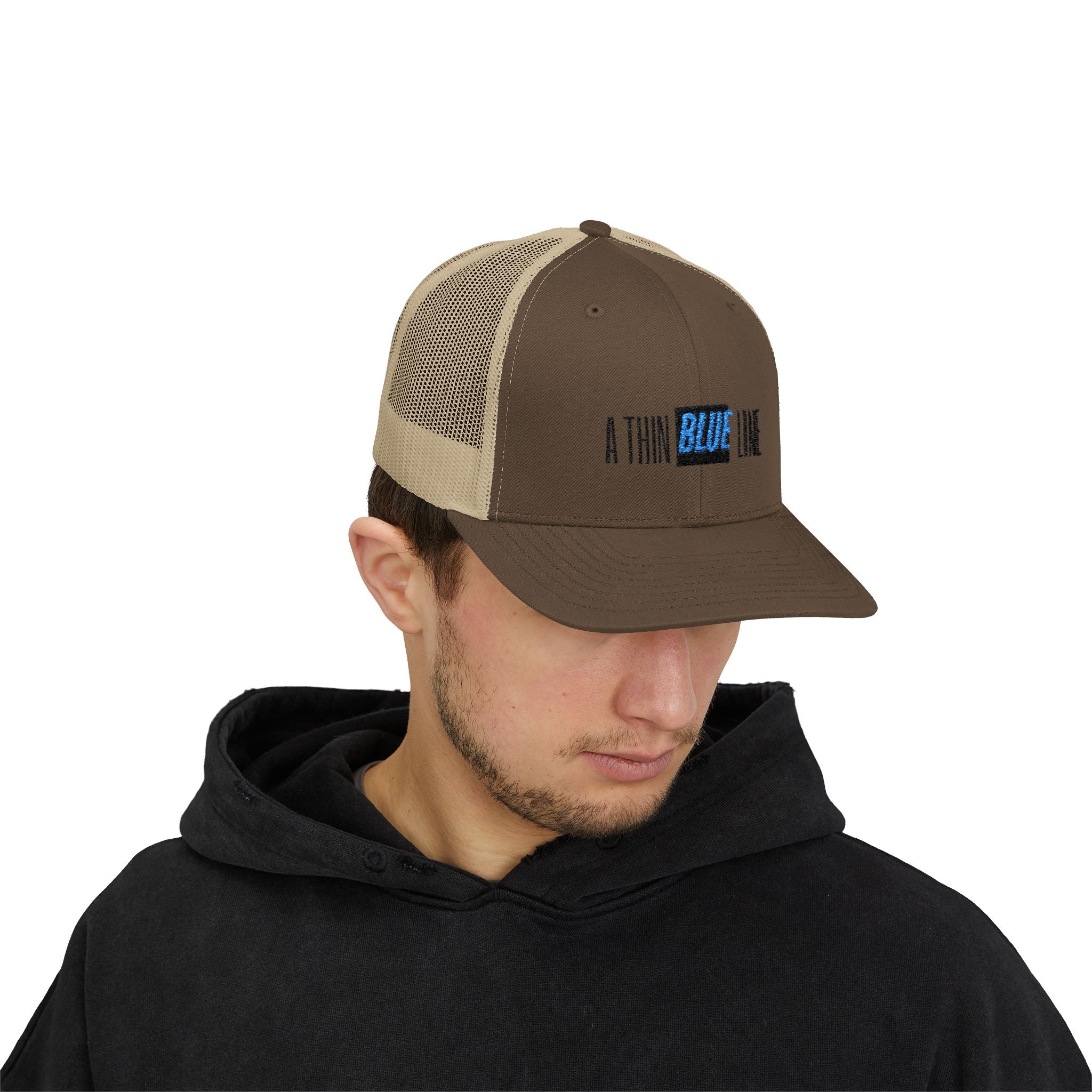 Back The Blue Snapback Trucker Cap with Thin Red Line Design, Ideal for First Responders, Supportive Gifts, Memorials, Everyday Wear